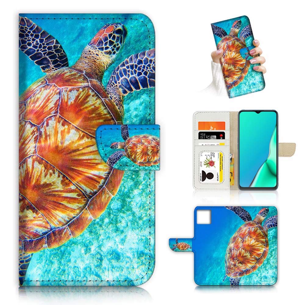 Premium Flip Wallet Phone Case Cover for iPhone 11 Pro Max - A23158 Blue Sea Turtle Design | Slim Protective Case with Card Slots for Everyday Use & Travel