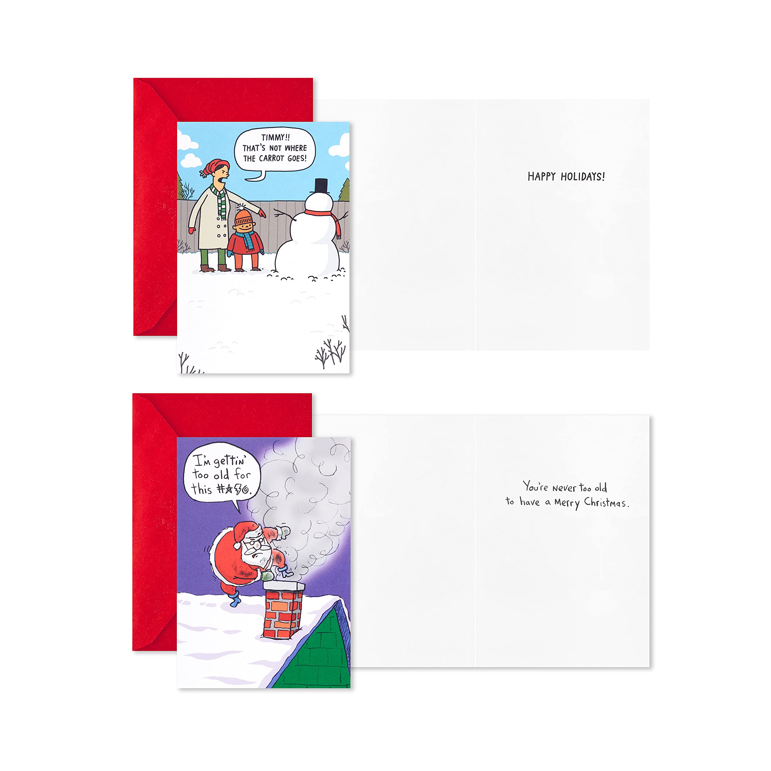 Hallmark Shoebox Funny Christmas Card Set - 24 Festive Cartoon Greeting Cards with Envelopes (4 Assorted Designs) for Holiday Parties, Office Exchanges & Family Gatherings