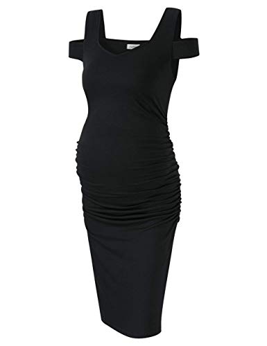 Coolmee Women's Maternity Dress - Casual V-Neck Sleeveless Ruched Knee-Length Pregnancy Dress (Solid Colors) | Perfect for Baby Showers, Maternity Photos & Everyday Comfort