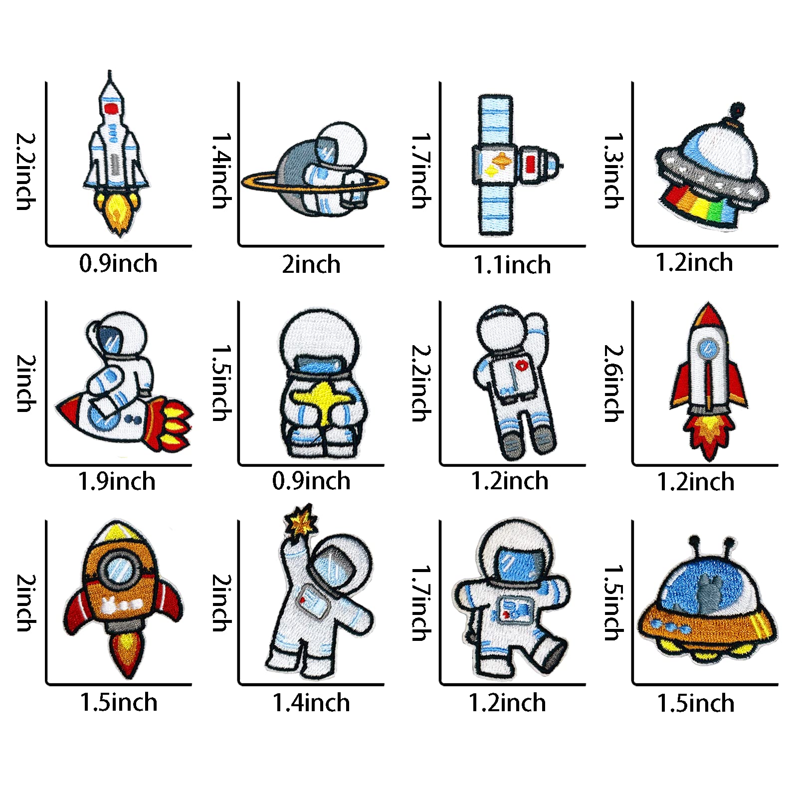 12Pcs Astronaut Rocket Embroidered Iron-On/Sew-On Patches for DIY Clothing, Jackets, Jeans, Backpacks & Hats - Space Themed Craft Supplies for Kids & Adults - Perfect for Costumes, School Projects & Gifts