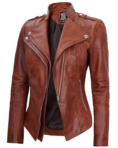 Monica - Cognac Leather Jacket Women