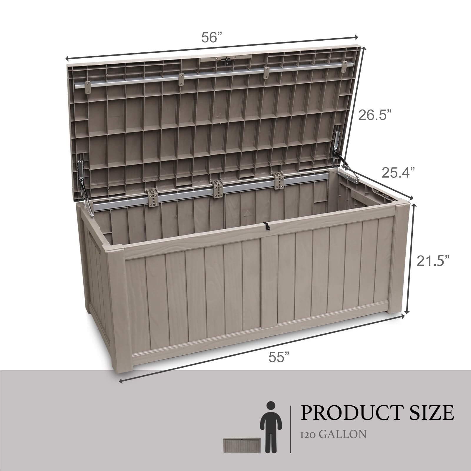 120 Gallon Outdoor Storage Box - Waterproof Resin Deck Box with Lock | Large Patio Storage Container for Furniture, Cushions, Garden Tools & Pool Supplies | Durable Taupe Deck Box for Backyard, Poolside & Garage Organization