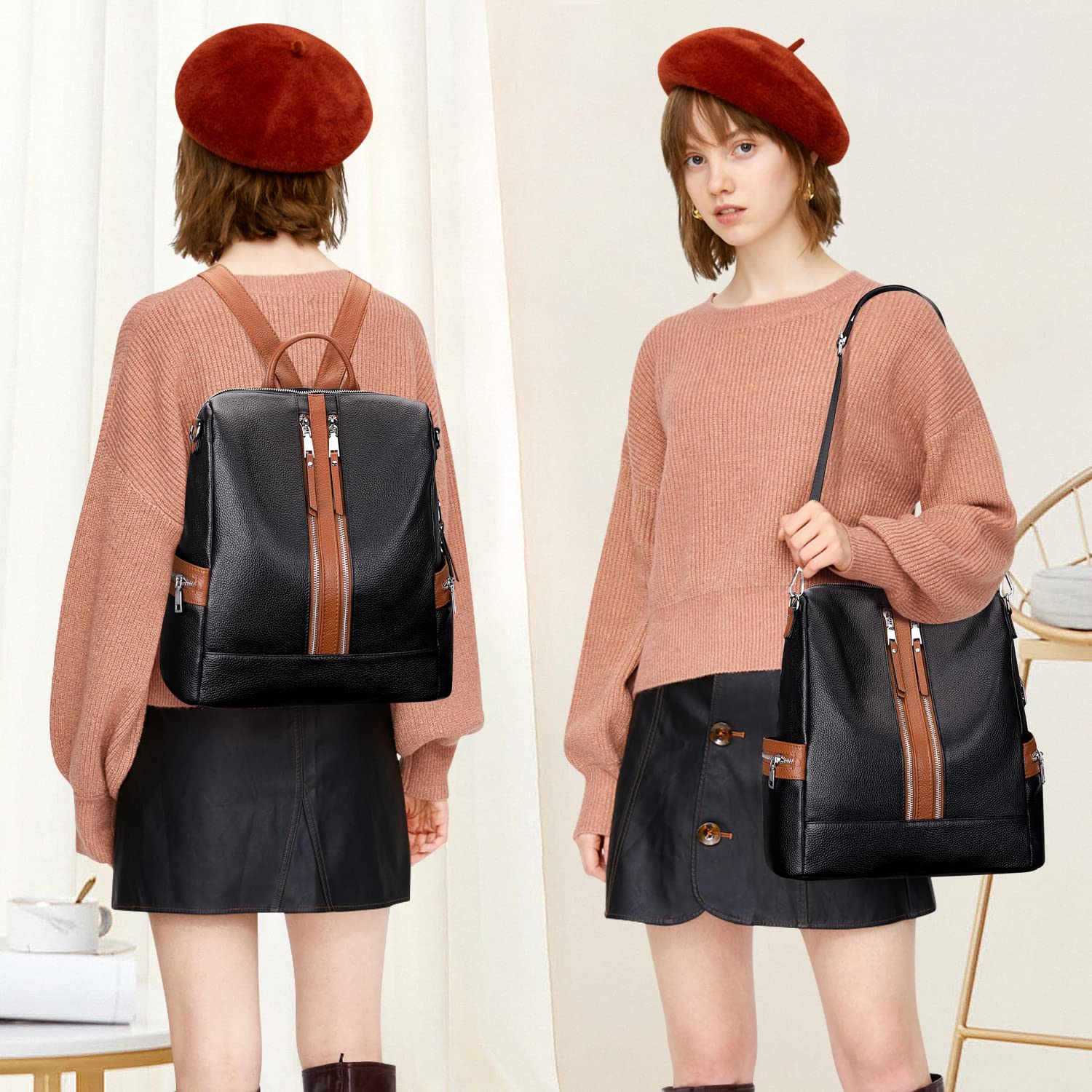 ALTOSY Genuine Leather Backpack for Women - Convertible Shoulder Bag & Crossbody Purse with Laptop Compartment - Perfect for Work, Travel & College