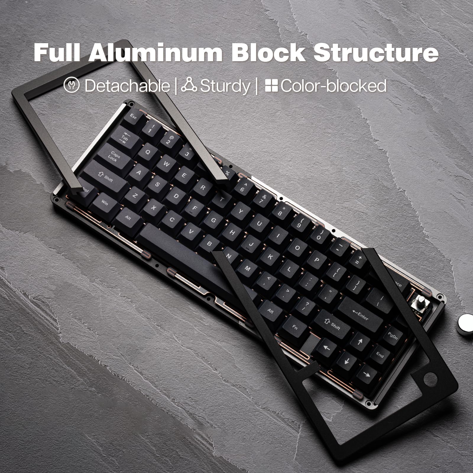KiiBoom Loop 65 65% Compact Mechanical Keyboard - Full Aluminum Body, QMK/VIA Programmable, Wireless BT5.0/2.4GHz/USB-C, Gasket Mount, FR4 Plate, RGB Backlit for Gaming & Typing - Compatible with Windows/Mac (Grey Black) - Perfect for Esports, Office Work & Content Creation