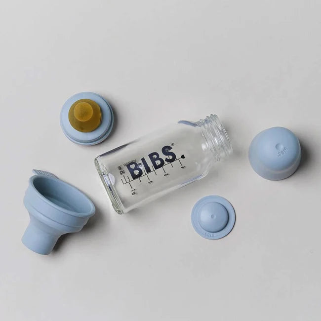 Premium Baby Glass Bottle Set with Latex Bibs - 110ml (3.7oz) for Safe & Comfortable Feeding | Ideal for Newborns, Infants & Toddlers at Home or On-the-Go
