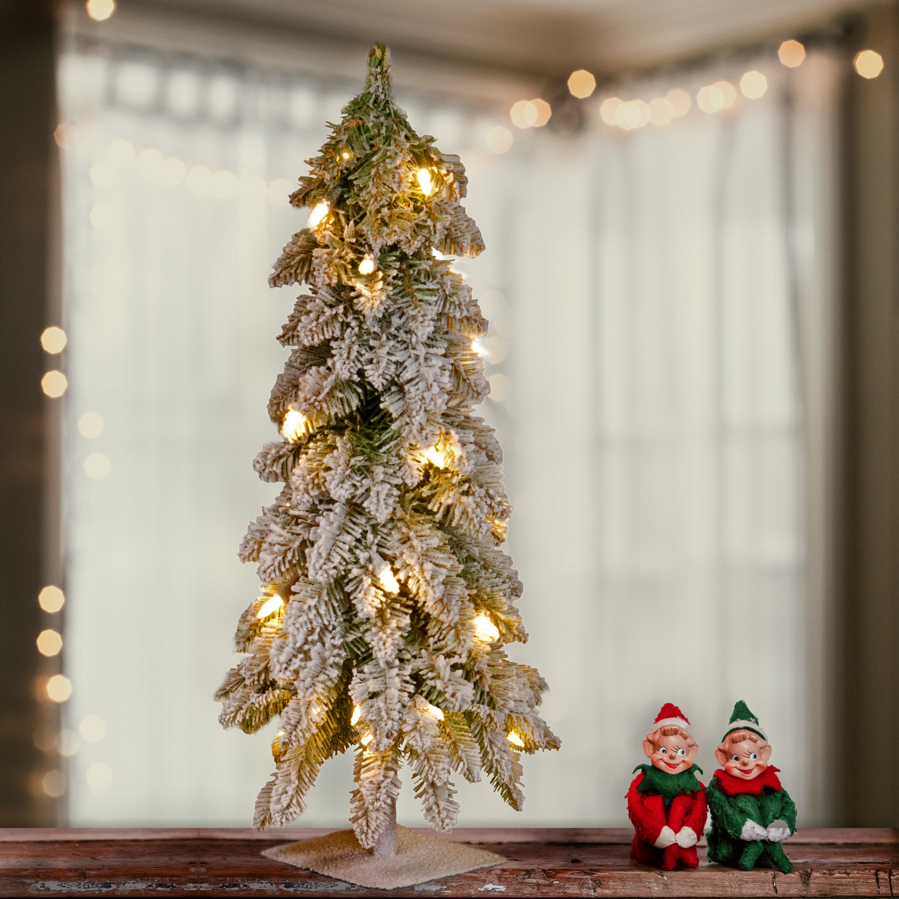 2 ft. Pre-Lit Snowy Downswept Artificial Christmas Tree with Clear LED Lights - Perfect for Home, Office, and Holiday Decorations