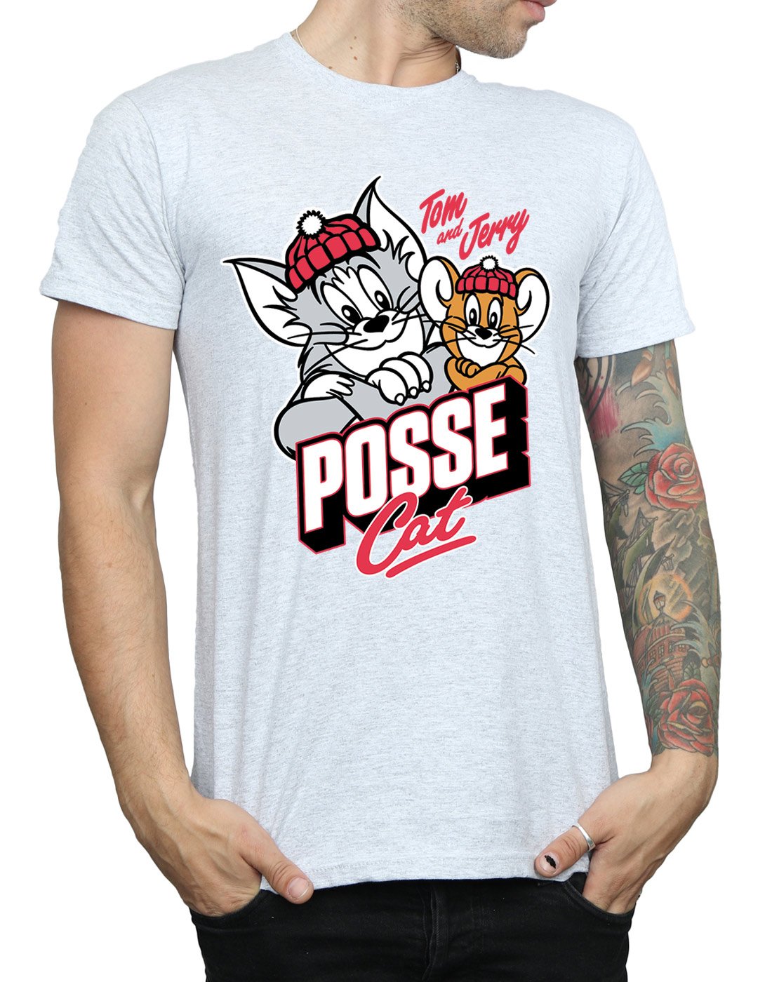 TOM and JERRY Men's Graphic T-Shirt - Cartoon Cat Print Cotton Tee for Casual Wear - Medium Size Sport Grey - Perfect for Everyday Outfits & Fan Gifts