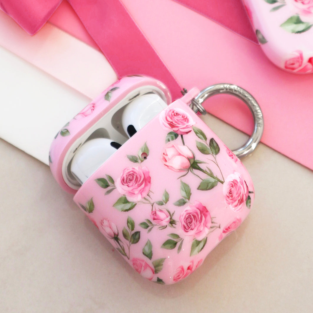 Pink Roses AirPods Case for Girls - Cute Floral Design Protective Cover for Apple AirPods 1/2/3 & Pro - Perfect Gift for Women, Teens, Best Friends (Birthday, Valentine's Day) - Use at Home, Office, Gym, Travel