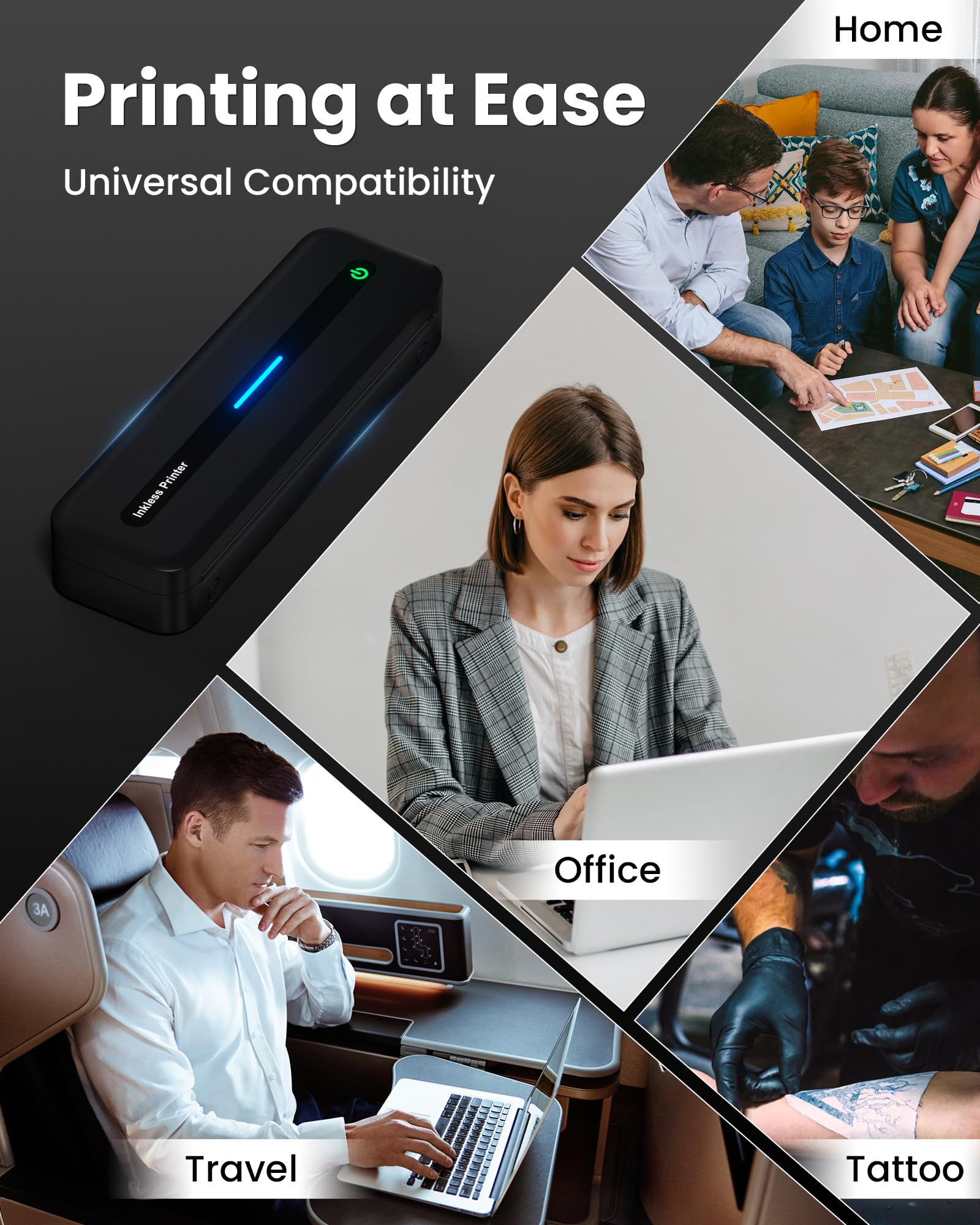 Itari M832 Portable Wireless Thermal Printer - Inkless Travel Printer with Case & 4 Paper Rolls, Compatible with iPhone/Android/Laptop, Prints 8.5x11
