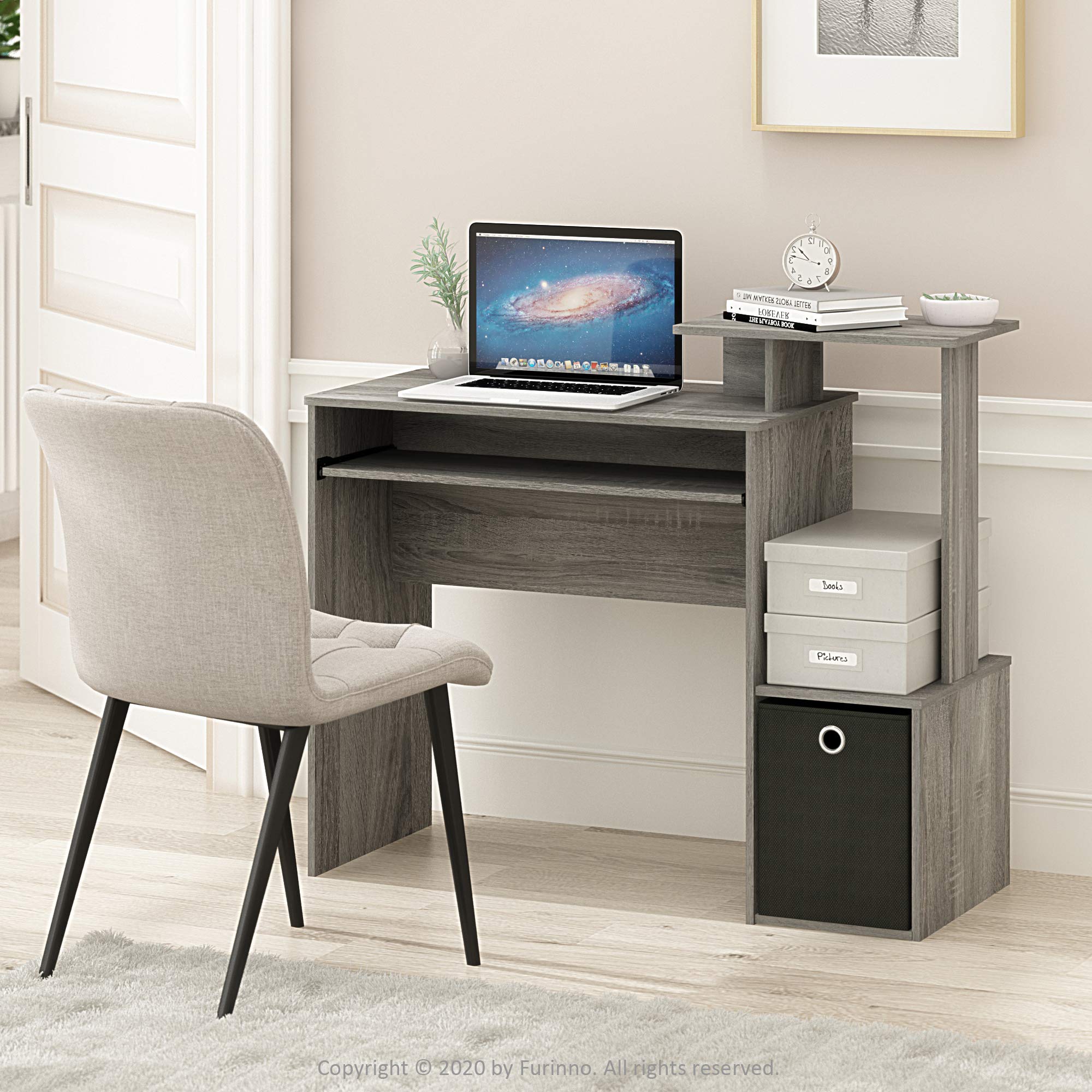 Furinno Econ Computer Desk and End Tables Set - French Oak Grey - Home Office & Living Room Furniture for Small Spaces