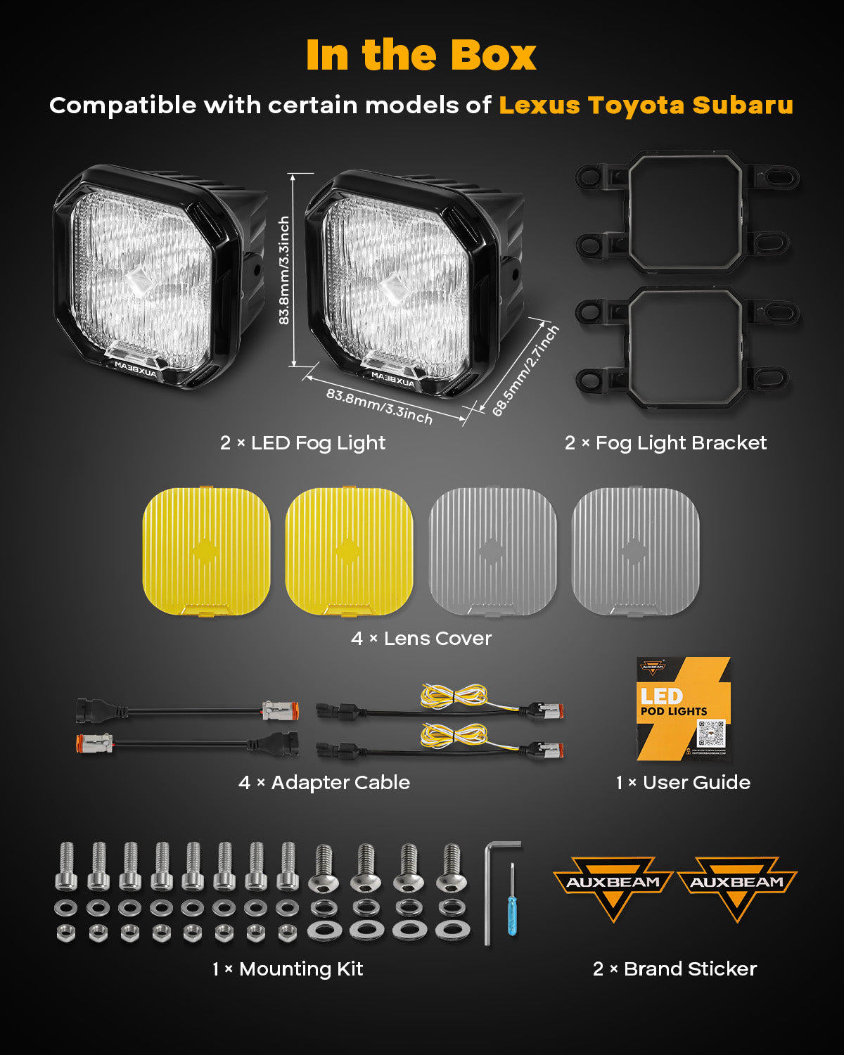 3 Inch LED Fog Light Kit - Color Play Series for Lexus, Toyota, Subaru Legacy | Durable Off-Road Lighting for Night Driving & Adventure