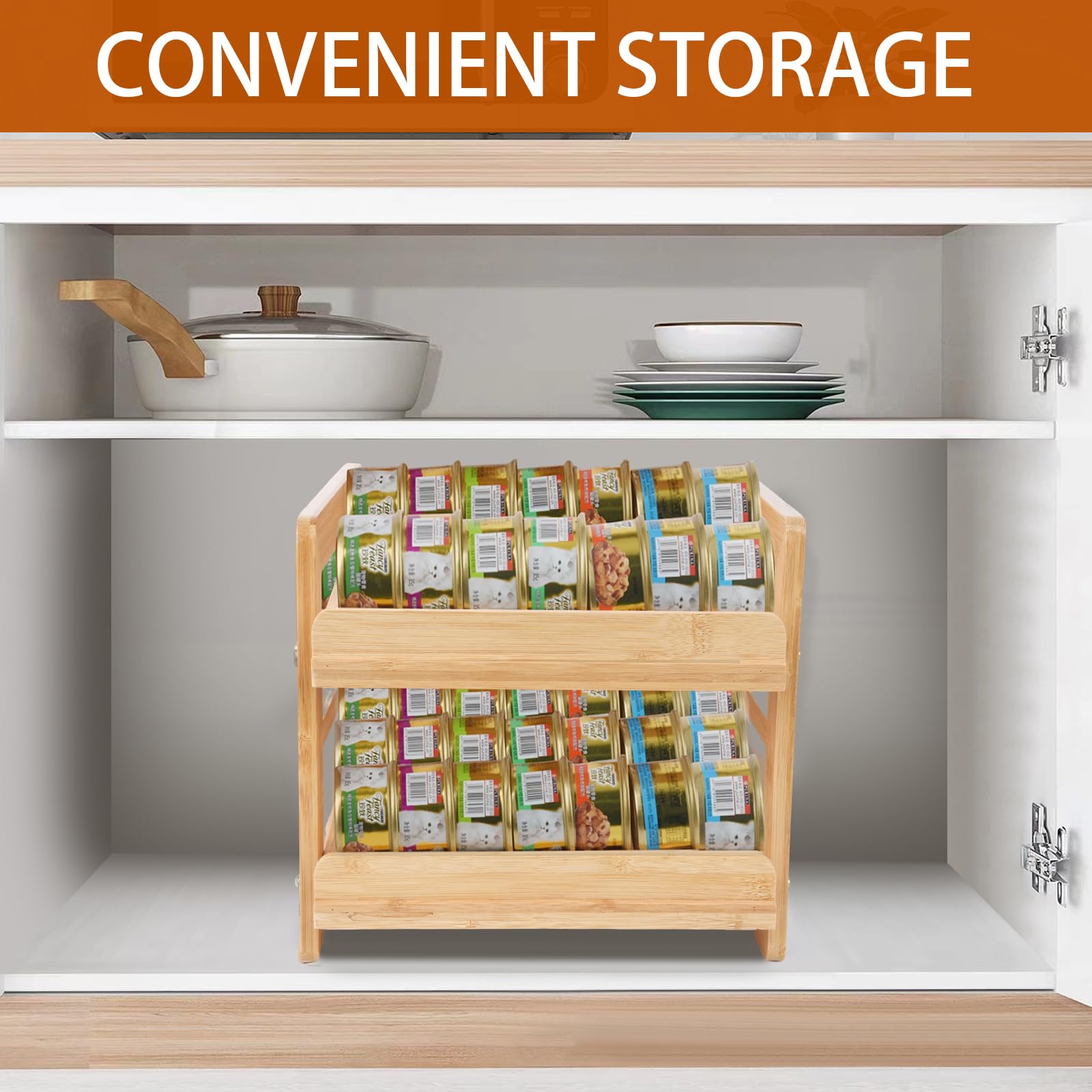 YeeBeny Wooden Cat Food Organizer - 48 Can Wet Cat Food Storage Rack & Shelf for 5.5oz Cans | Space-Saving Kitchen & Pantry Organization for Pet Food Storage