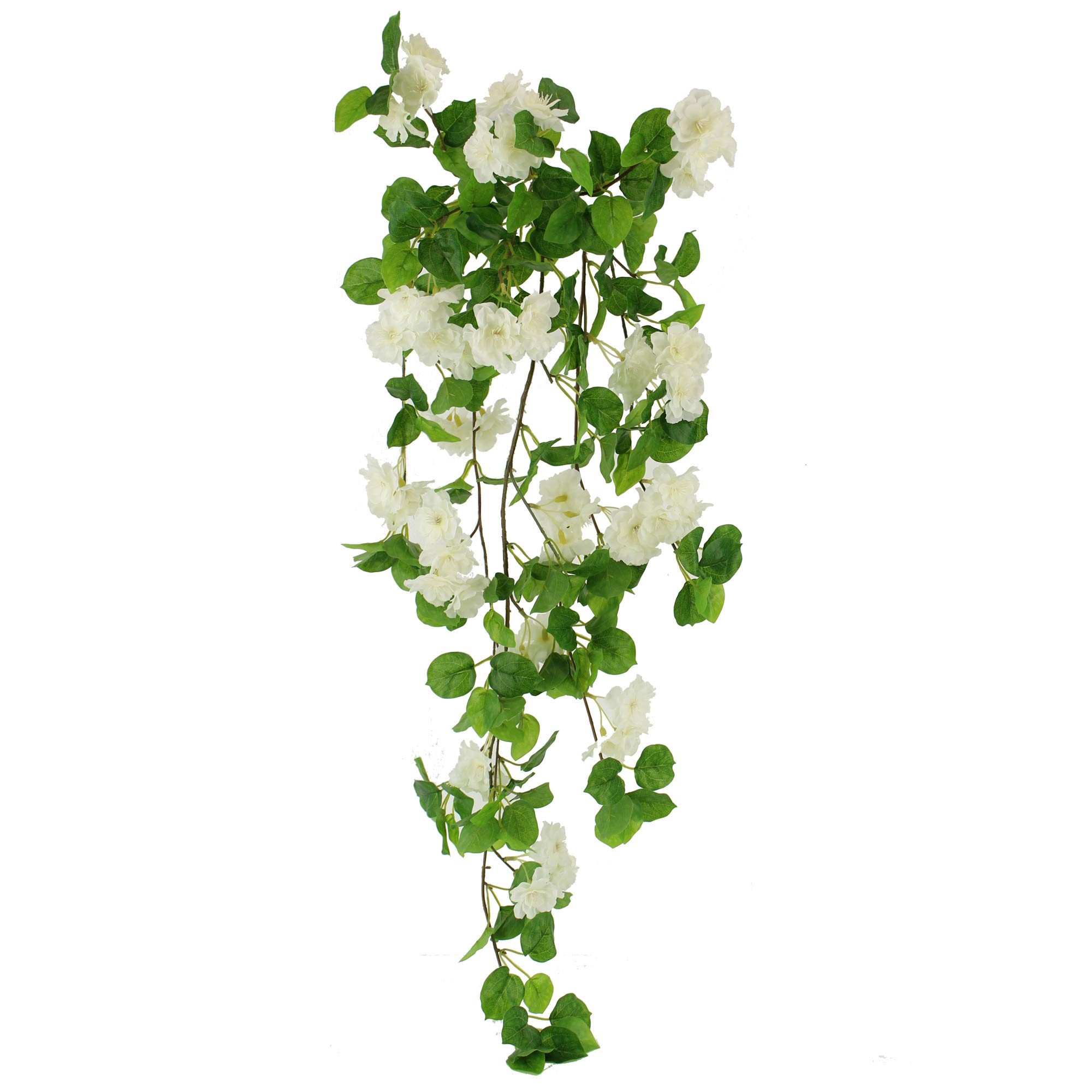 Bougainvillea Hanging Artificial Plants - Set of 4 White Flower Bushes for Home & Office Decor - Perfect for Indoor/Outdoor Wedding, Patio, Balcony & Garden Decoration