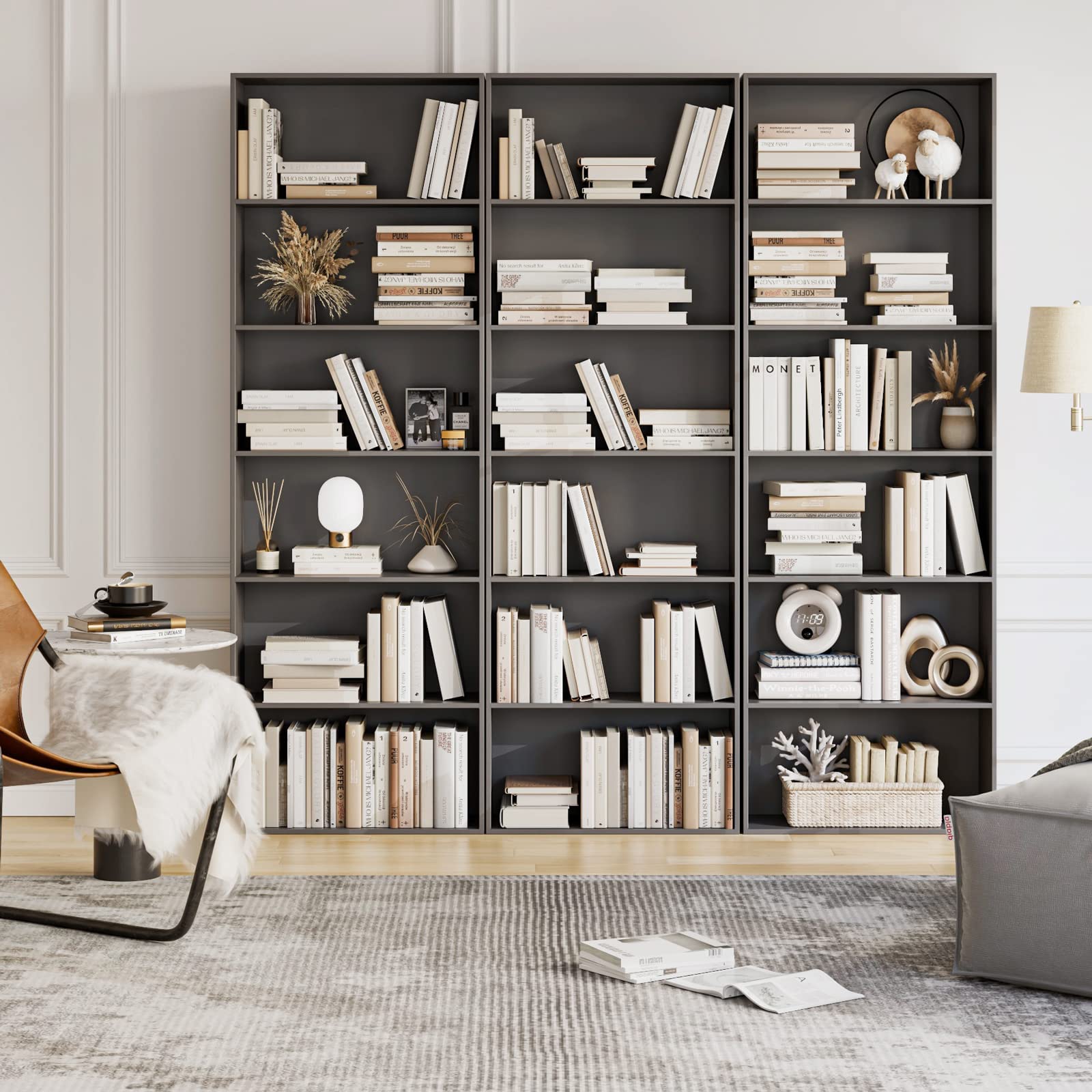 FOTOSOK 6-Tier Open Bookcase - Freestanding Bookshelf for Bedroom, Living Room & Office - Dark Gray Display Storage Shelf - Perfect for Organizing Books, Decor & Essentials in Home or Workspace
