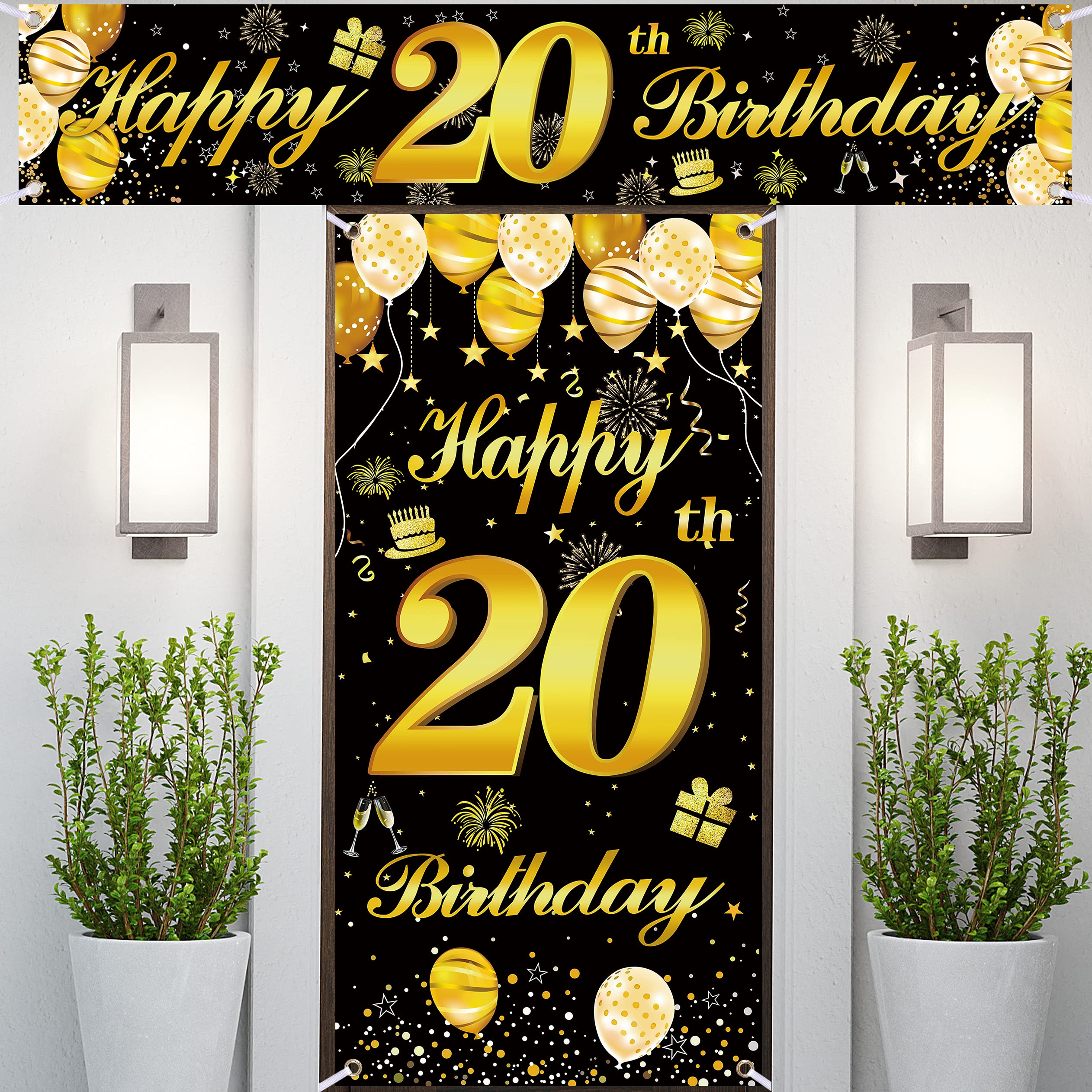 20th Happy Birthday Door Banner - Birthday Party Decorations for Men, Boys & Teens - Colorful Backdrop for Birthday Celebrations, Home & Office Parties