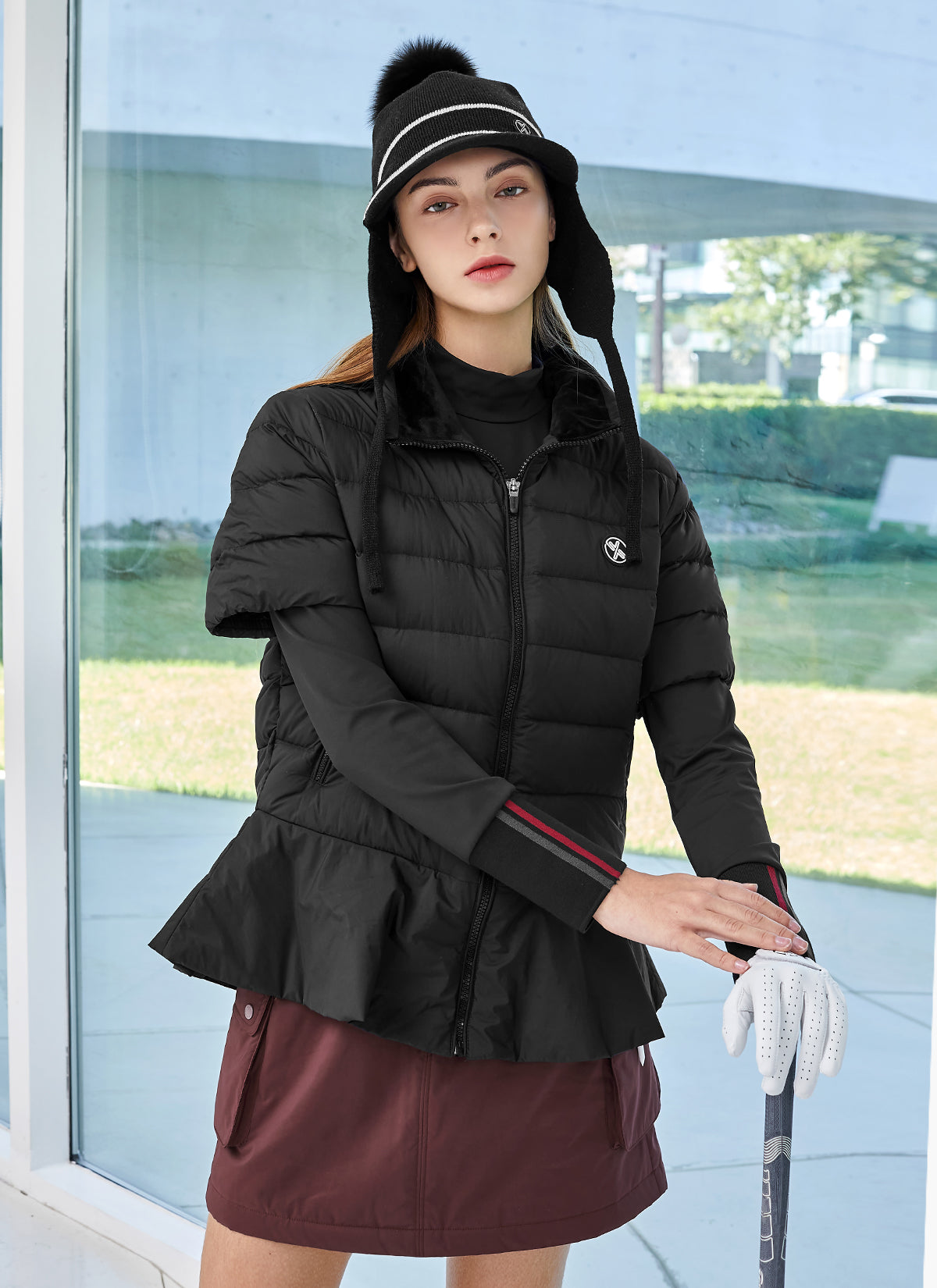 Women's Goose Down Peplum Short Sleeve Jumper - Lightweight Warm Winter Pullover for Casual Outings & Office Wear