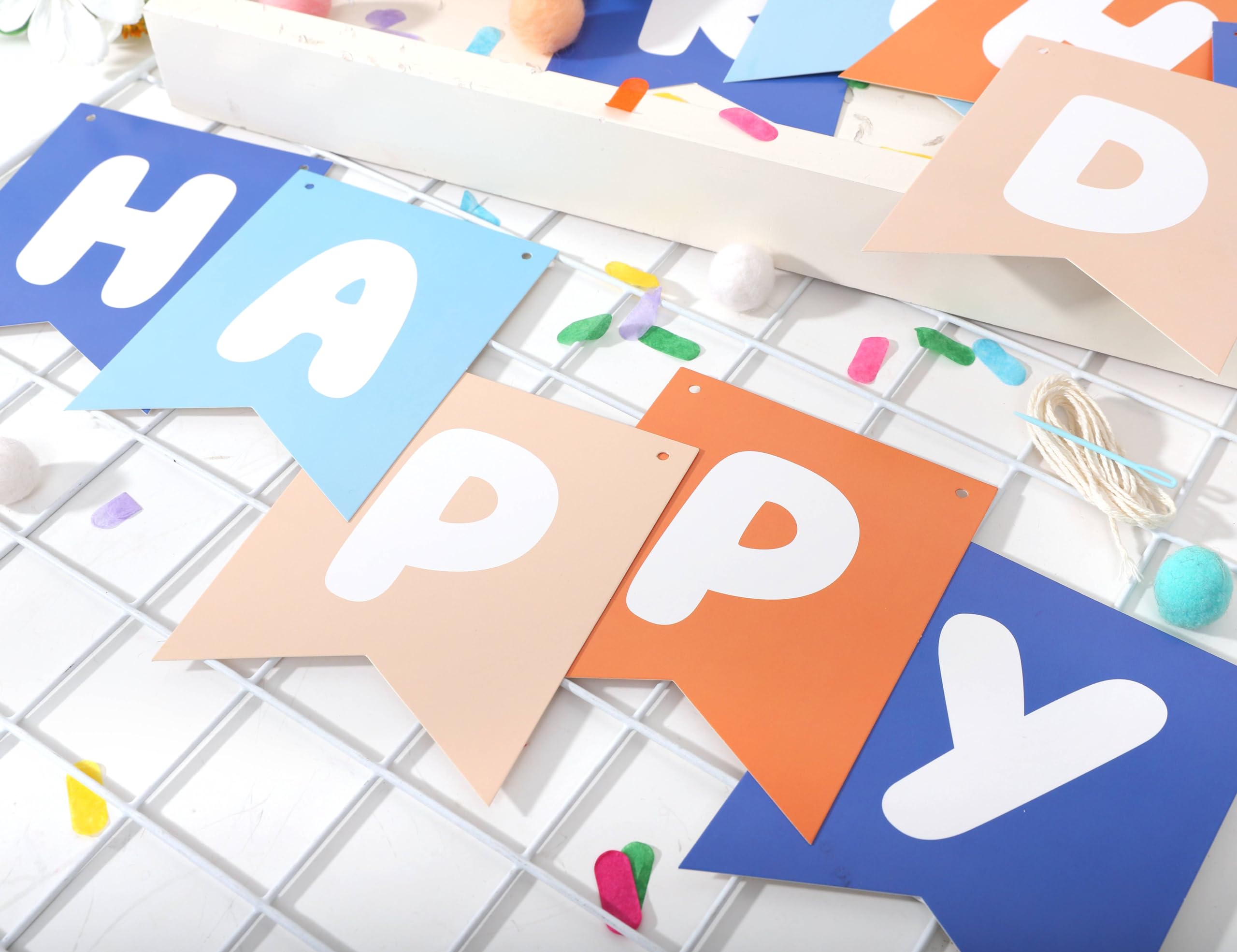 Light Blue Navy Brown Orange Happy Birthday Banner - Boys Birthday Party Decorations, 1st Birthday Garland, Blue Themed Backdrop for Baby Showers, Gender Reveals & Birthday Celebrations