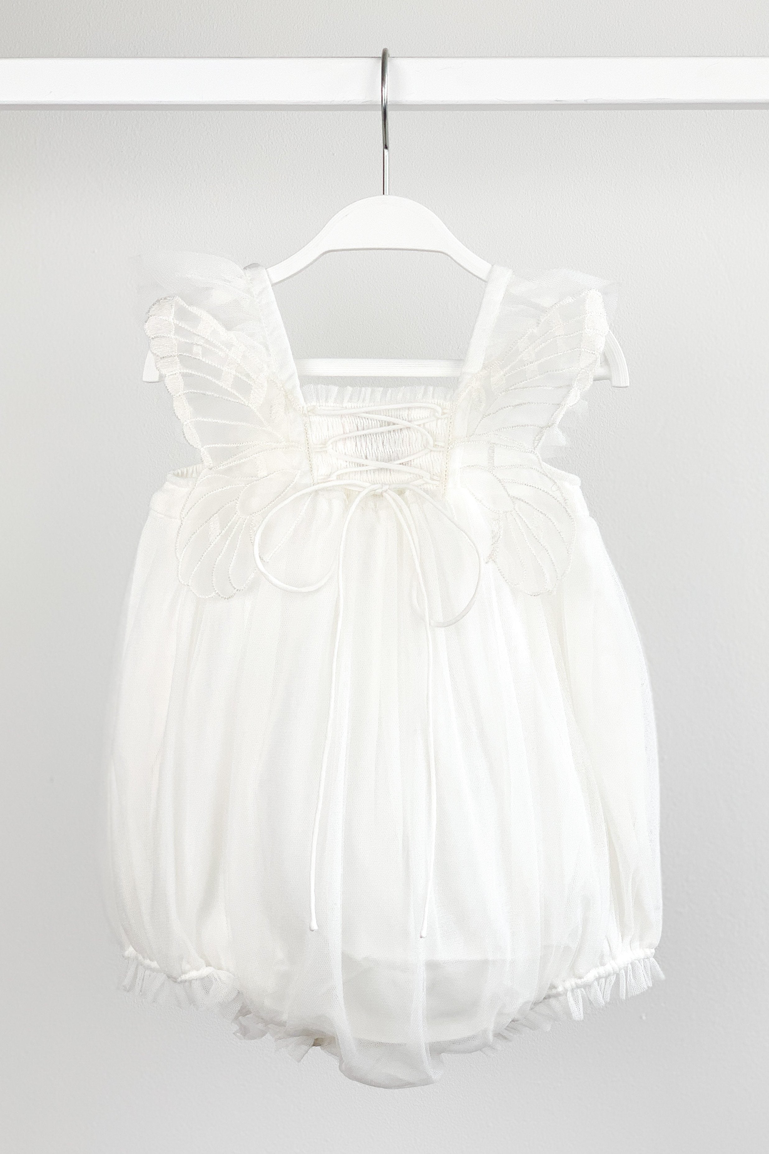 Evelina White Fairy Wing Romper - Baby Girl's Angel Costume for Halloween, Christmas, Photo Shoots & Dress-Up Play