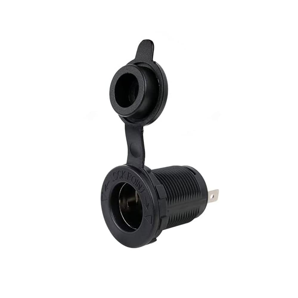 DAMAVO YM1084 12V/24V DC Flush Mount Female Cigarette Lighter Socket with Waterproof Plug - 12 Volt Power Outlet for Car, Truck, RV, ATV, Marine & Boats - Perfect for Charging Devices On-The-Go