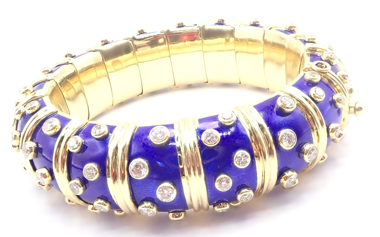Tiffany & Co Schlumberger Dots 18k Yellow Gold Diamond Enamel Bangle Bracelet for Women - Luxury Diamond Jewelry Gift for Anniversary, Birthday & Special Occasions
