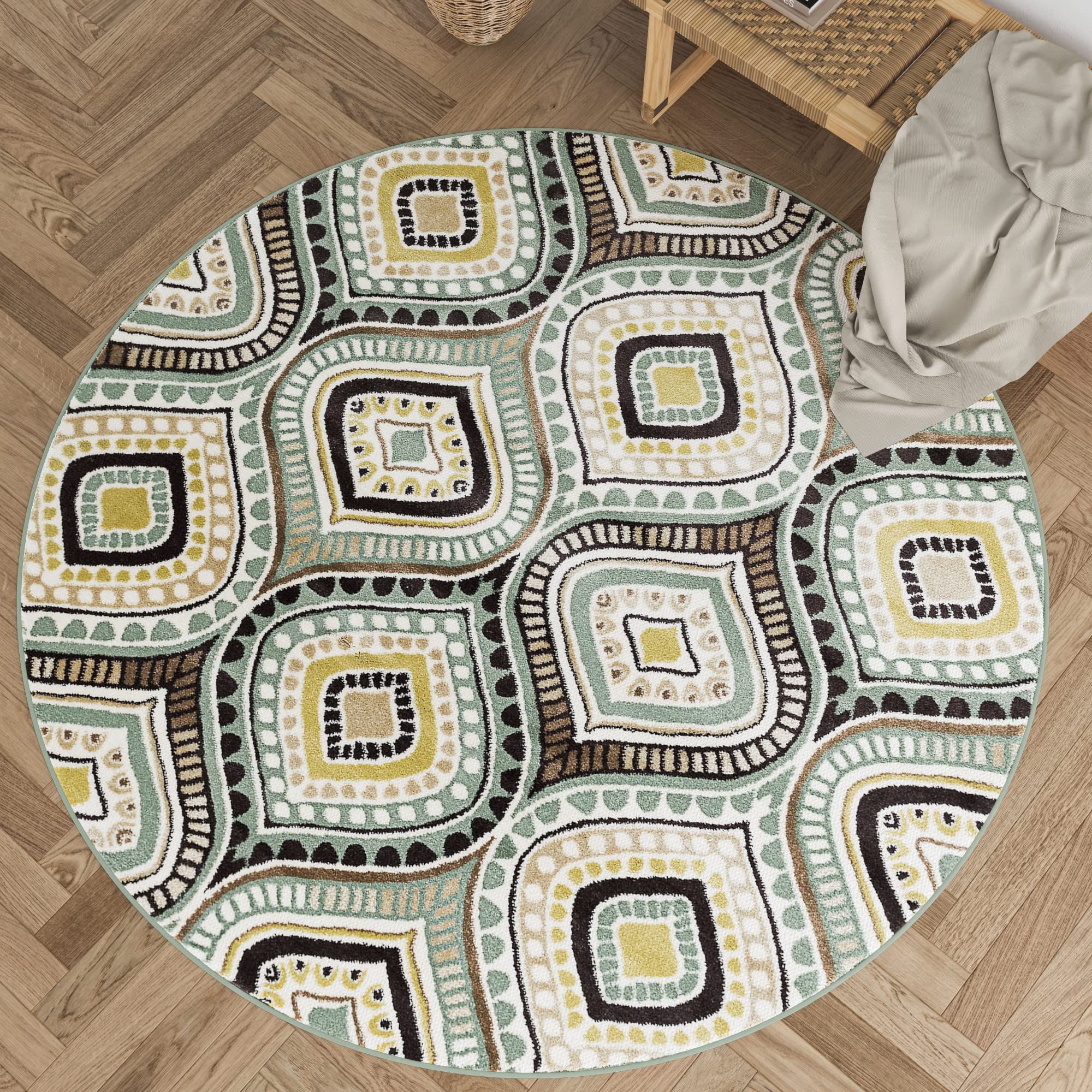 Aurora Modern Large 8ft Round Rug - Soft Contemporary Area Rug for Living Room, Bedroom, Dining Room & Kitchen - Non-Slip Indoor Carpet Perfect for Home Decor, Entryway & Office Spaces - Alfombras para Salas Modernas
