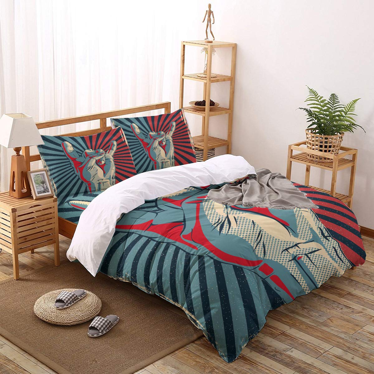 Rock N Roll Music Themed 4-Piece Queen Size Duvet Cover Set - Soft Bedding Collection with Duvet Cover, Flat Sheet & Pillowcases for Kids, Teens & Adults | Perfect for Music Lovers' Bedrooms, Dorm Rooms & Gift Giving