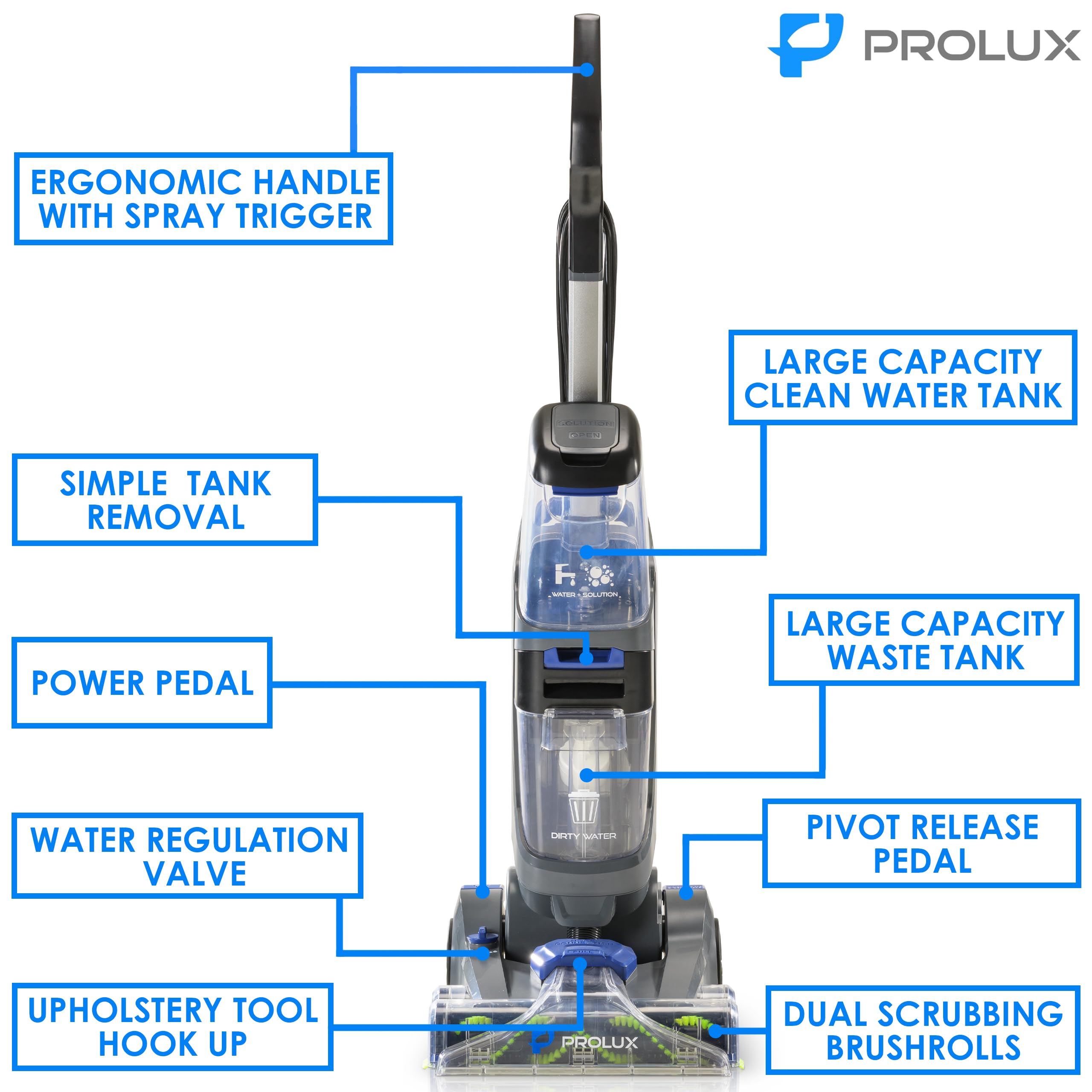 Prolux Carpet & Upholstery Cleaner Machine with Attachments - Deep Cleaning for Carpets, Sofas, Mattresses - Perfect for Home, Office & Pet Owners