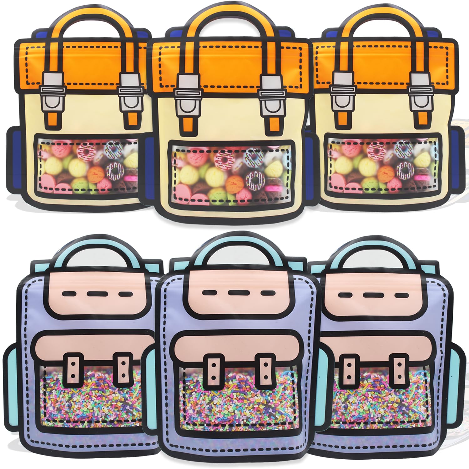 30 Pack Cartoon Backpack Goodie Bags - Clear Plastic Ziplock Candy Bags with Handles, Smell Proof Resealable Storage Bags for Party Favors, Birthday Gifts & School Treats (Mixed Colors) - Perfect for Halloween, Christmas & Kids' Events