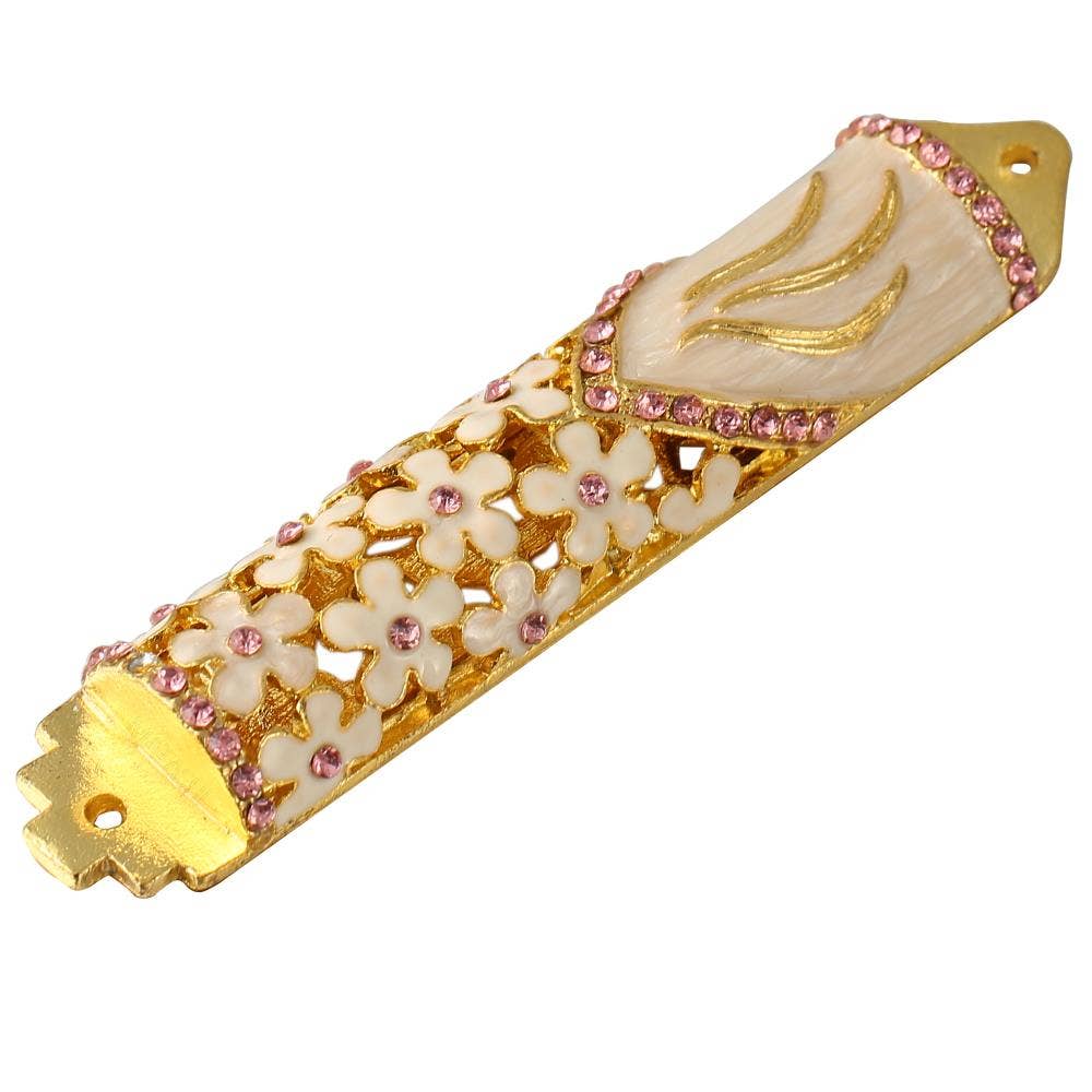 Hand Painted Enamel Mezuzah - 4.25 Inch Jewish Home Blessing Scroll Case for Doorways - Traditional Hebrew Housewarming Gift for New Home & Jewish Holidays