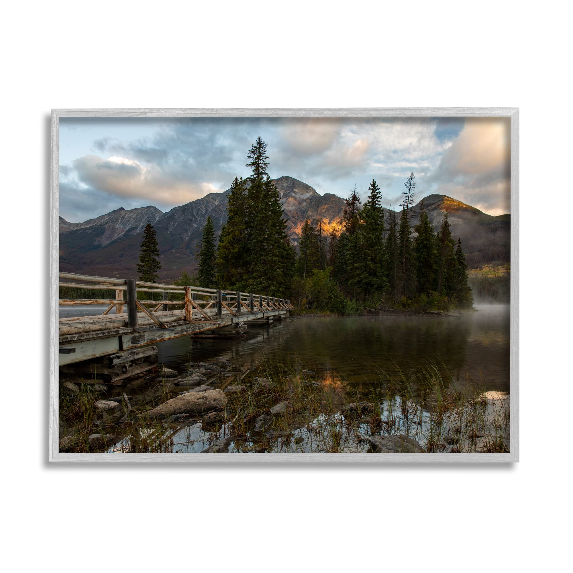 Stunning Mountainside Lake Bridge Landscape Photography Print by Daniel Sproul - Grey 30x24 Wall Art - Perfect for Living Room, Bedroom & Office Decor