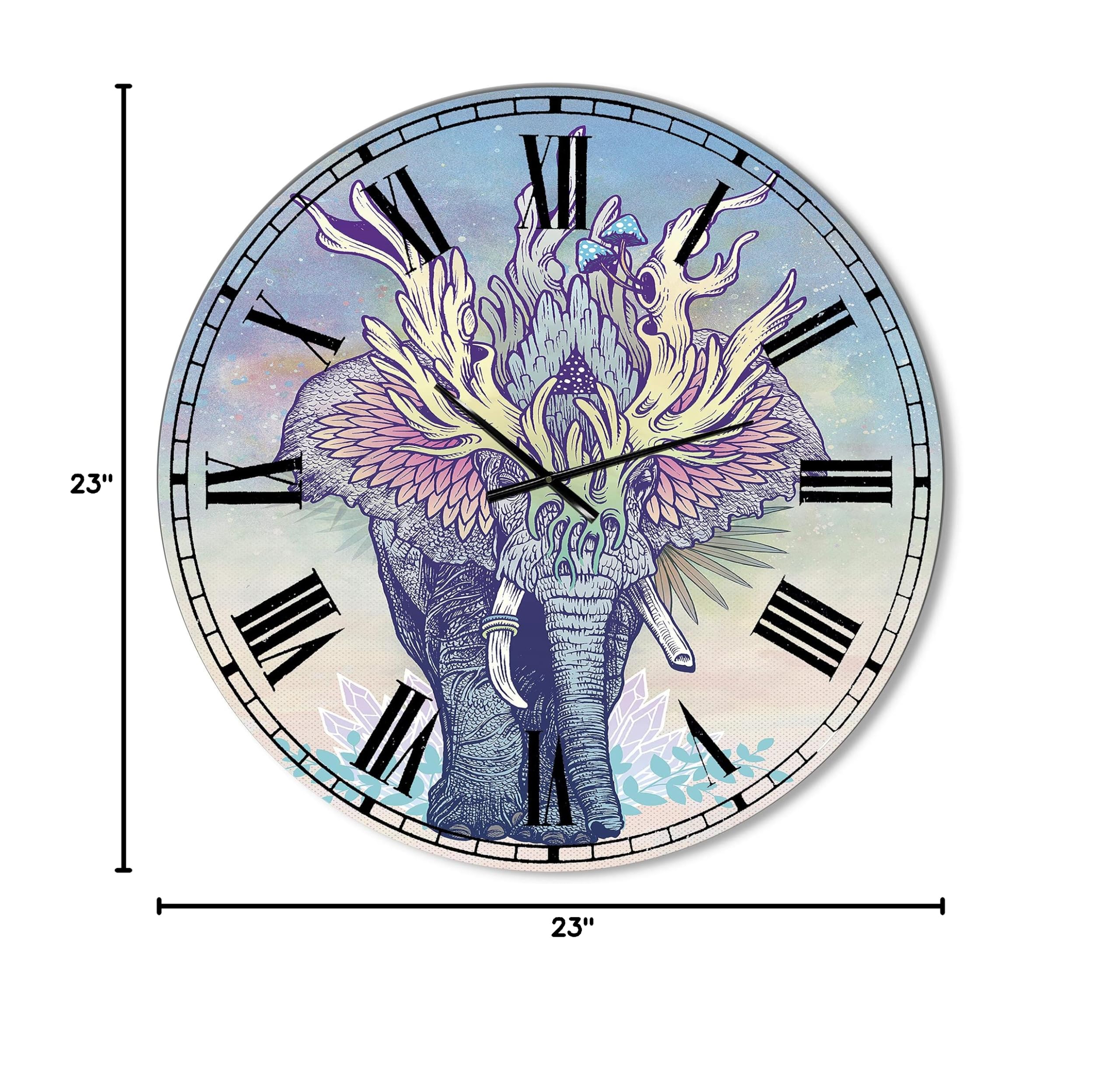 DesignQ Modern Wall Clock 'Spirit Elephant' - 12 Inch Round Blue Wall Clock for Home & Office Decor - Perfect for Living Room, Bedroom, Kitchen & Office Spaces