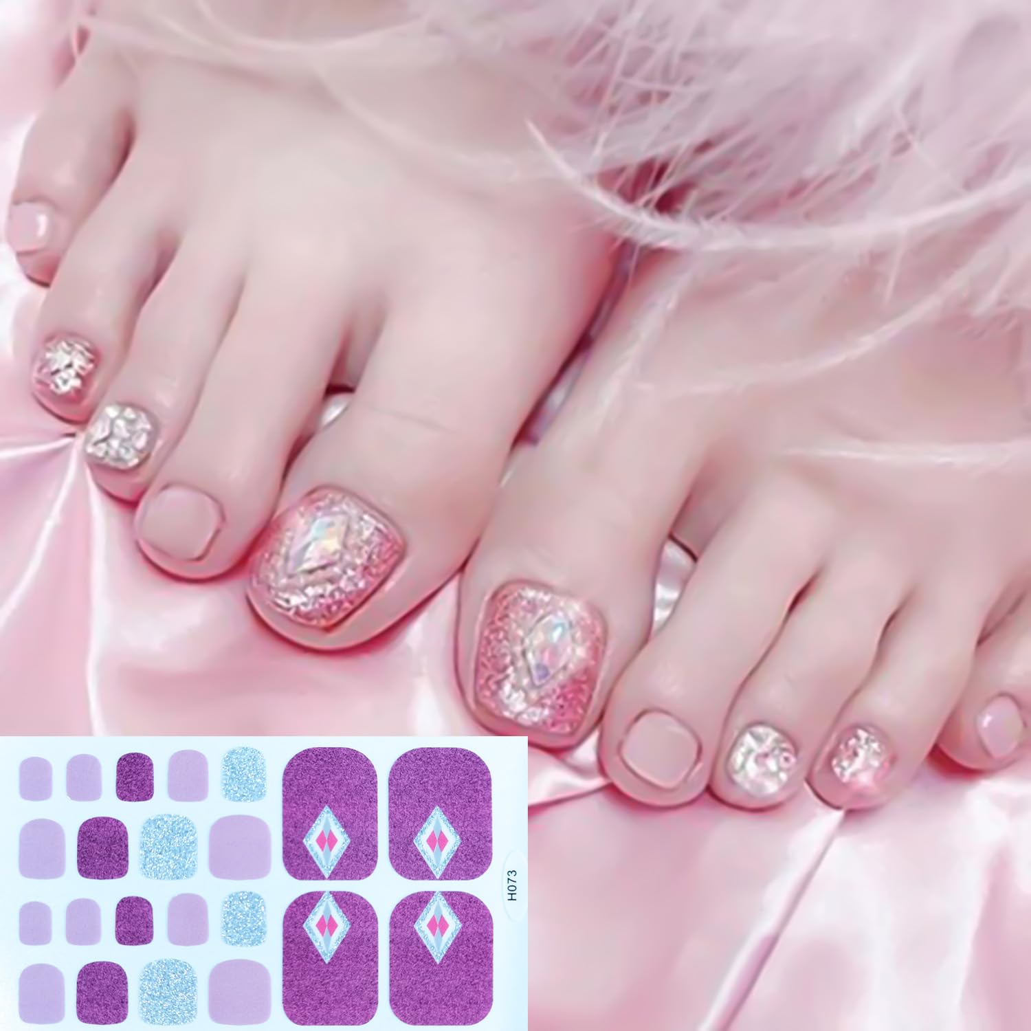 DANNEASY 20 Sheets Self-Adhesive Toe Nail Polish Stickers - Full Nail Wraps for Women, Gel Nail Strips for Toes with Nail File & Cuticle Stick | Easy At-Home Pedicure, Toenail Manicure & Nail Art Design