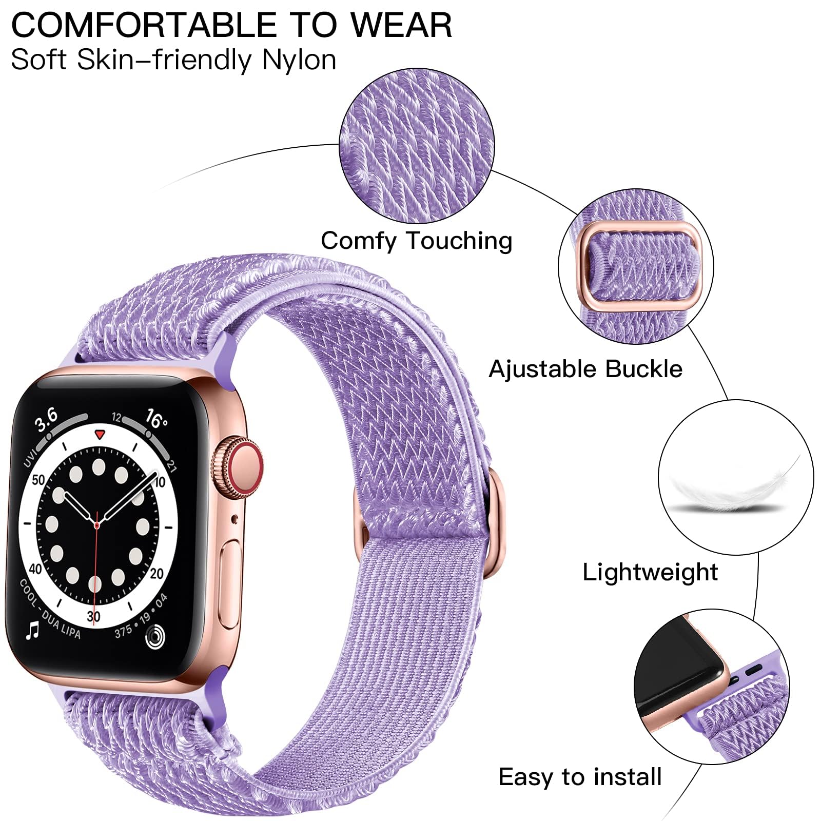 Lerobo Stretchy Nylon Solo Loop Sport Band Compatible with Apple Watch Series 10/9/8/7/SE/6/5/4/3/2/1 (44mm 45mm 46mm 49mm) - Soft Breathable Adjustable iWatch Band for Women & Men - Perfect for Workouts, Running & Daily Wear - Lavender