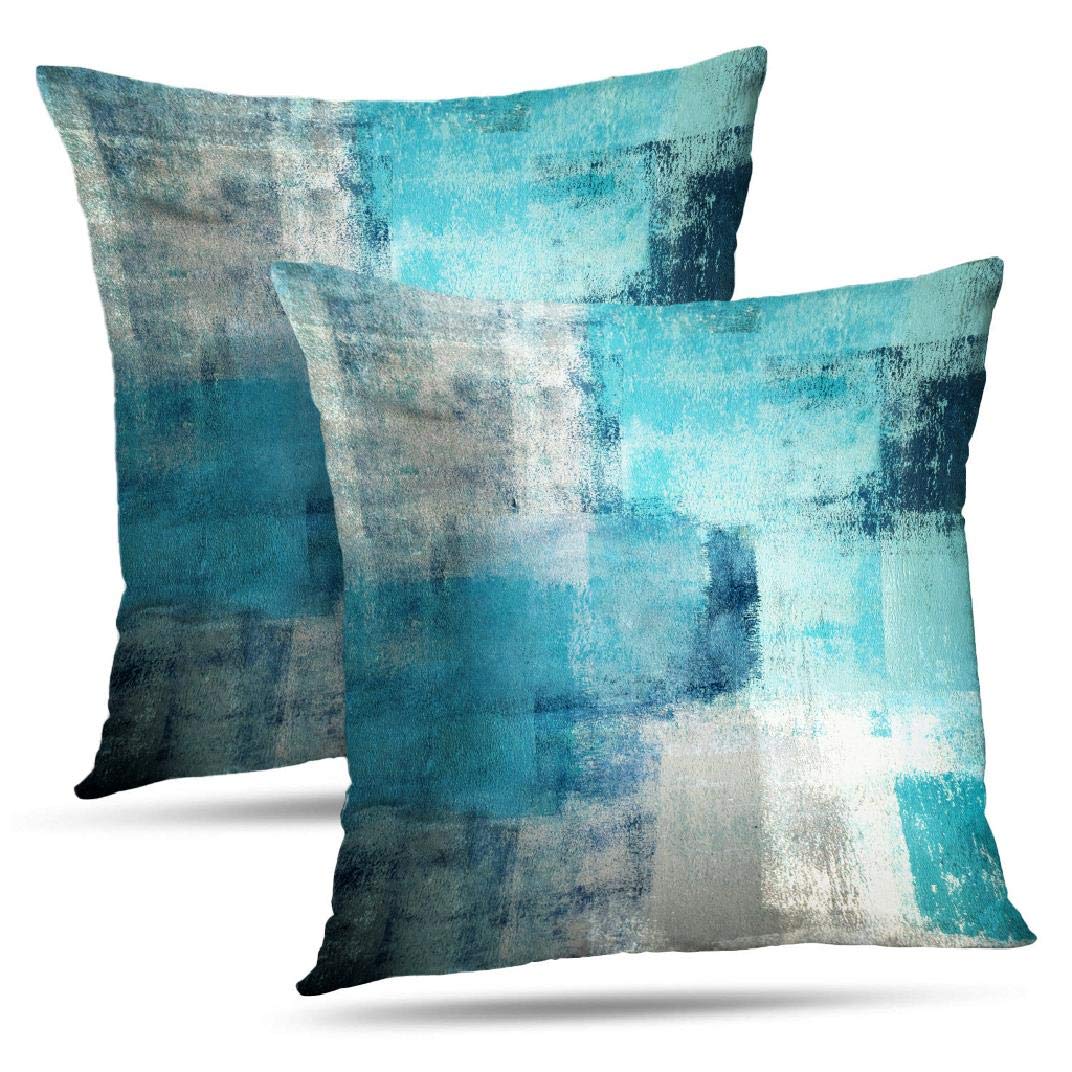 Turquoise Throw Pillow Covers 20x20 Inch - 2 Pack Square Decorative Pillow Cases for Sofa, Bed, Couch - Soft Farmhouse Home Decor Accent Pillows for Living Room, Bedroom & Porch