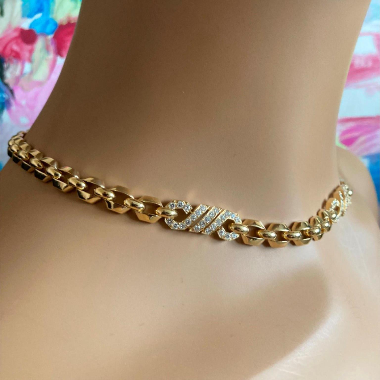 Authentic Cartier Vintage Fox Trot 18k Yellow Gold Diamond Necklace from 1980s - Luxury Jewelry Gift for Women, Perfect for Weddings & Special Occasions