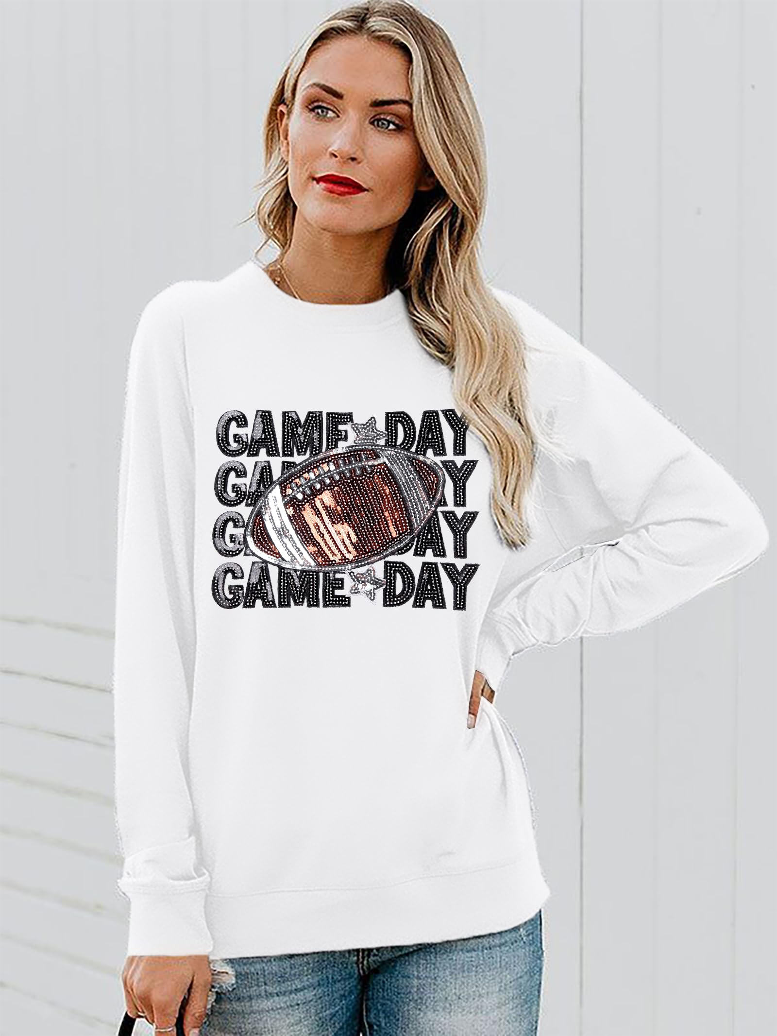 UNIQUEONE Women's Funny Football Graphic Sweatshirt - Long Sleeve Crewneck Pullover for Game Day & Football Season | Casual Comfort Wear for Tailgating, Sports Events & Everyday Outfits