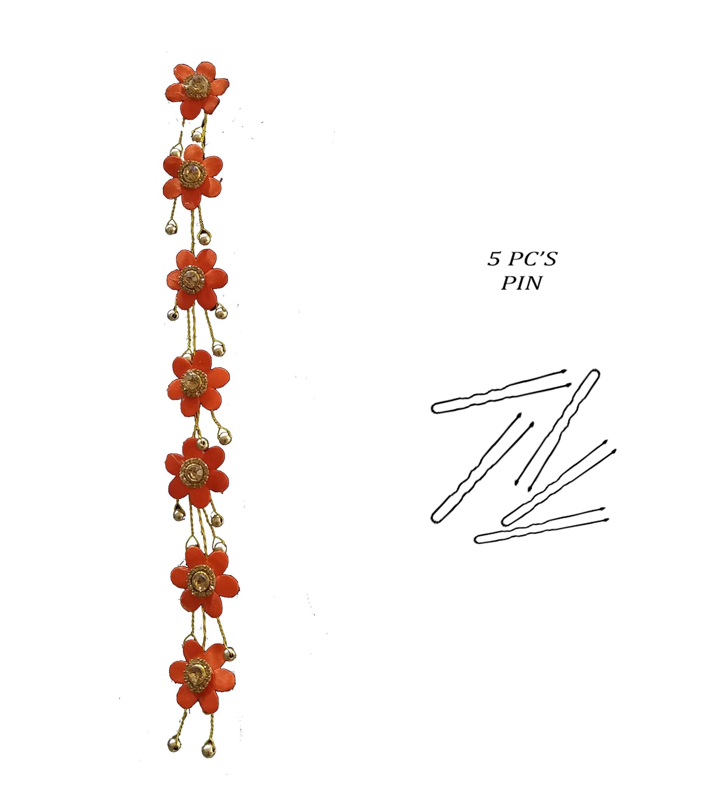 Small Flower Hair Pins for Women & Girls - 1718 Orange Braid Hair Accessories | Hair Flare Vein for Weddings, Parties & Everyday Styling