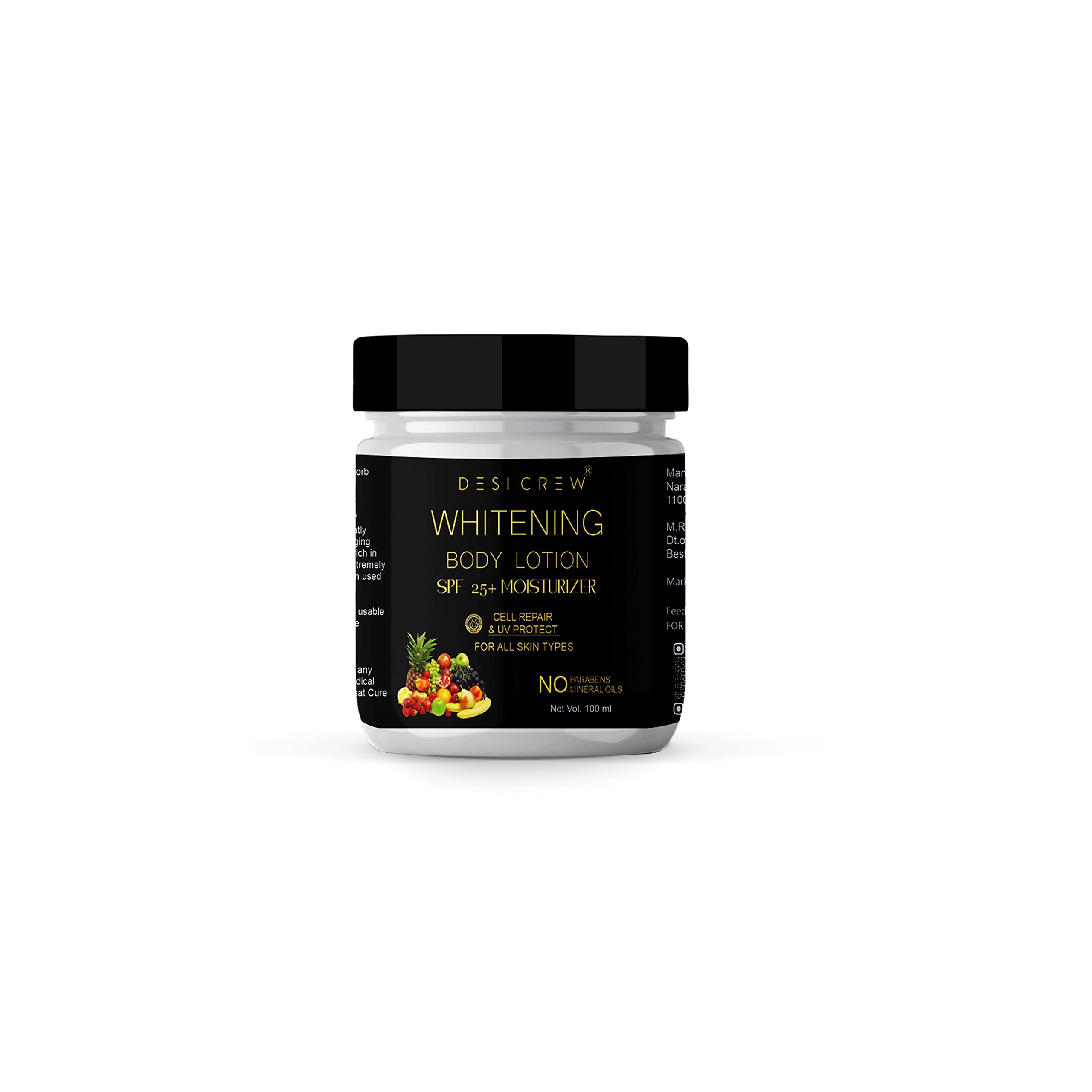 Desi Crew Whitening Body Lotion SPF 15+ - Brightening Moisturizer for Face, Hands & Body - 100ml Jar - Hydrates & Protects Skin - Perfect for Daily Use & Sun Protection
