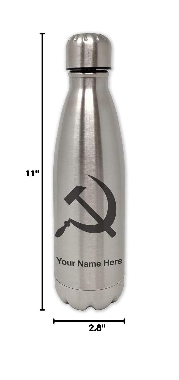 LaserGram Stainless Steel Water Bottle with Hammer & Sickle Design - Personalized Engraved Single Wall Insulated Bottle for Gym, Hiking & Outdoor Activities