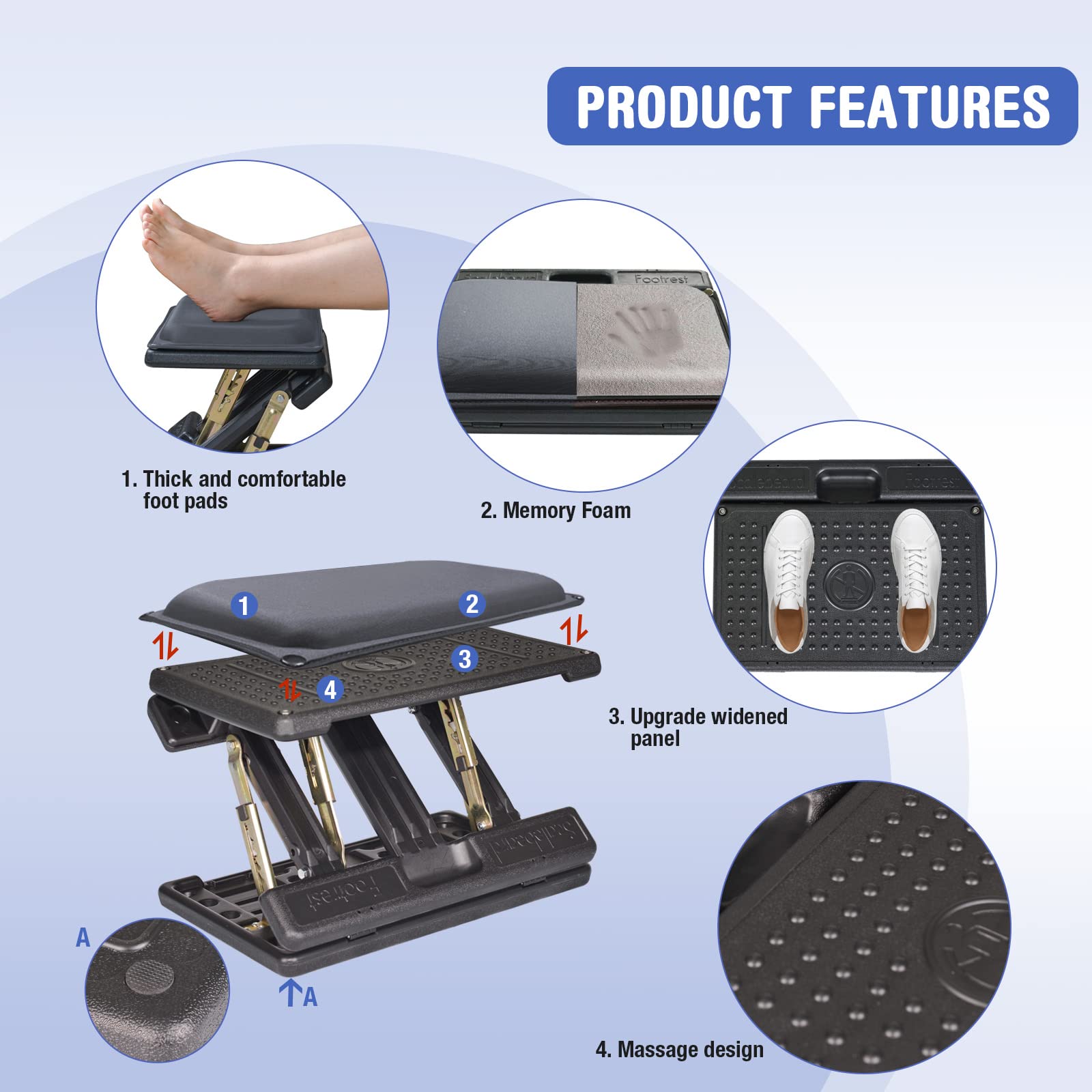 4-Level Adjustable Ergonomic Foot Rest for Under Desk - Foldable Office Footrest with Soft Removable Pad for Work, Gaming & Computer Use - All-Season Comfort (Gray Plus) - Perfect for Home Office, Workstation & Long Sitting Sessions