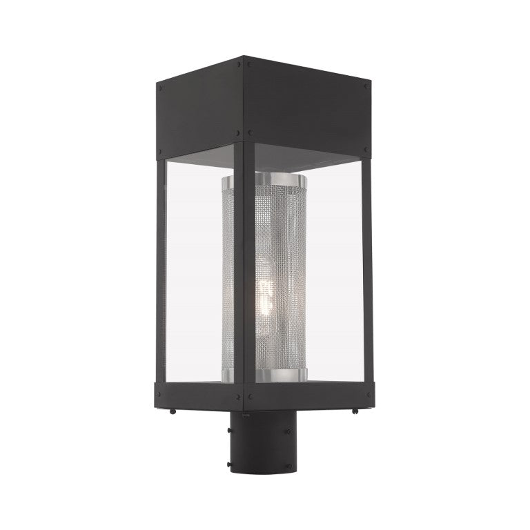 Franklin Medium Base Light Bulb Socket - Outdoor Post Top Lantern with Stainless Steel & Clear Glass Design (7