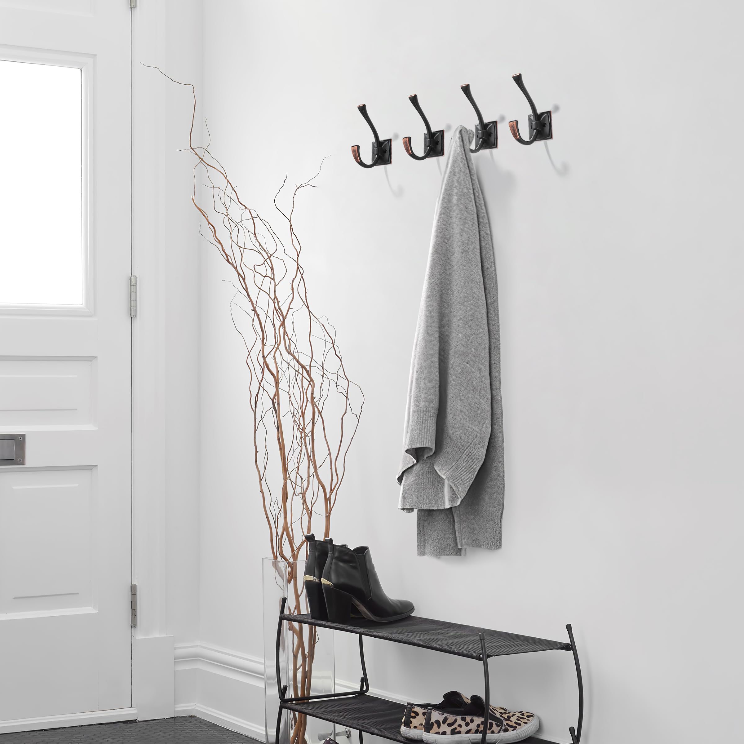 5-Pack Double Oil Rubbed Bronze Wall Hooks - Heavy Duty Coat Hooks for Hanging Robes, Towels, Keys & Bags - Rust-Resistant Wall Mounted Hooks with Screws (Perfect for Entryway, Bathroom & Bedroom Organization)