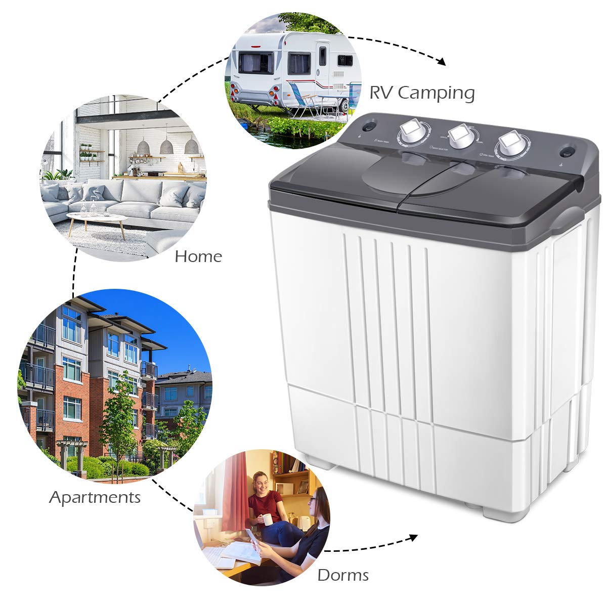 Giantex EP20313 Portable Washing Machine - 20lbs Capacity (12lbs Washer + 8lbs Spinner), Compact Laundry Solution for Apartments, RVs, Dorms & Small Spaces - Gray & White - Perfect for Travel, Camping & Tiny Homes