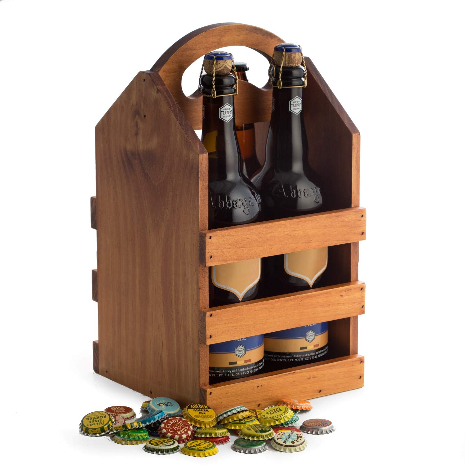Custom Personalized Solid Wood Craft Beer Caddy - Handcrafted Holds 4 Large Bottles - Perfect for Parties, BBQs & Gifts (Brown)
