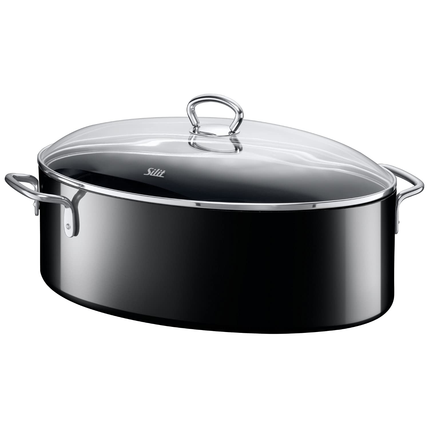 Professional Silit Oval Roasting Pan 36x25.5x20cm (8.1L) with Glass Lid - German-Made Silargan Ceramic, Induction Compatible & Dishwasher Safe - Perfect for Thanksgiving Turkey, Holiday Roasts & Family Dinners