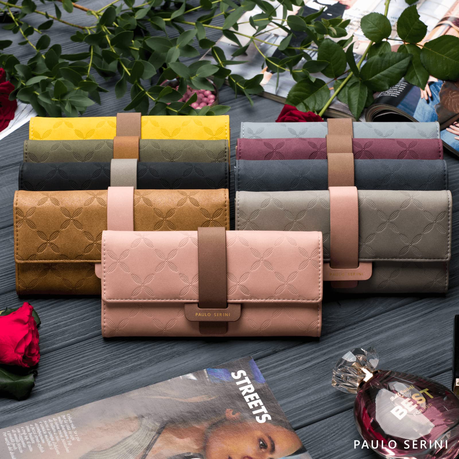 PAULO SERINI® Vegan Leather Wallet for Women - Slim RFID Blocking Card Holder with Coin Purse & Wrist Strap - Fashionable Wristlet Clutch (9 Colors) - Perfect for Everyday Use, Travel & Birthday Gifts
