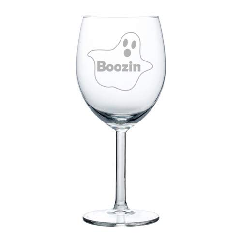 Funny Halloween Boozin Ghost Wine Glass Goblet - 10 oz for Spooky Parties, Themed Events & Gifts