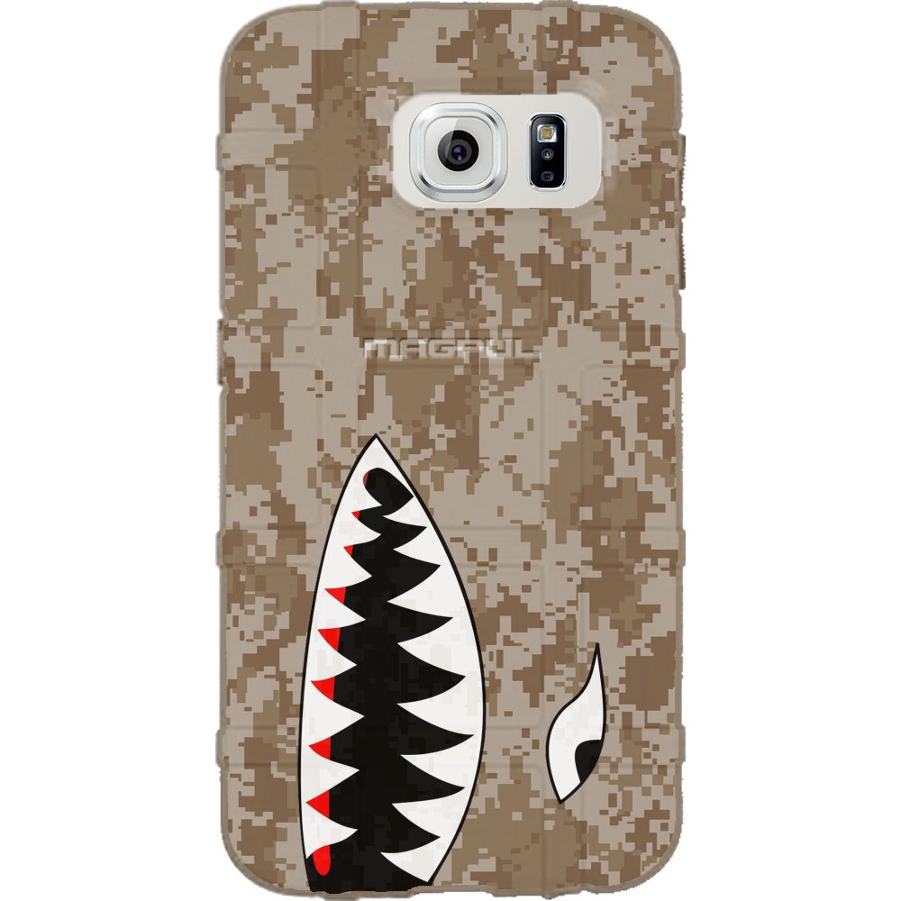 EGO TACTICAL Limited Edition MAG488 Case for Samsung Galaxy S6 - Desert Digital Camo & Shark Teeth UV-Printed Design | Durable Protection for Outdoor, Military & Tactical Use
