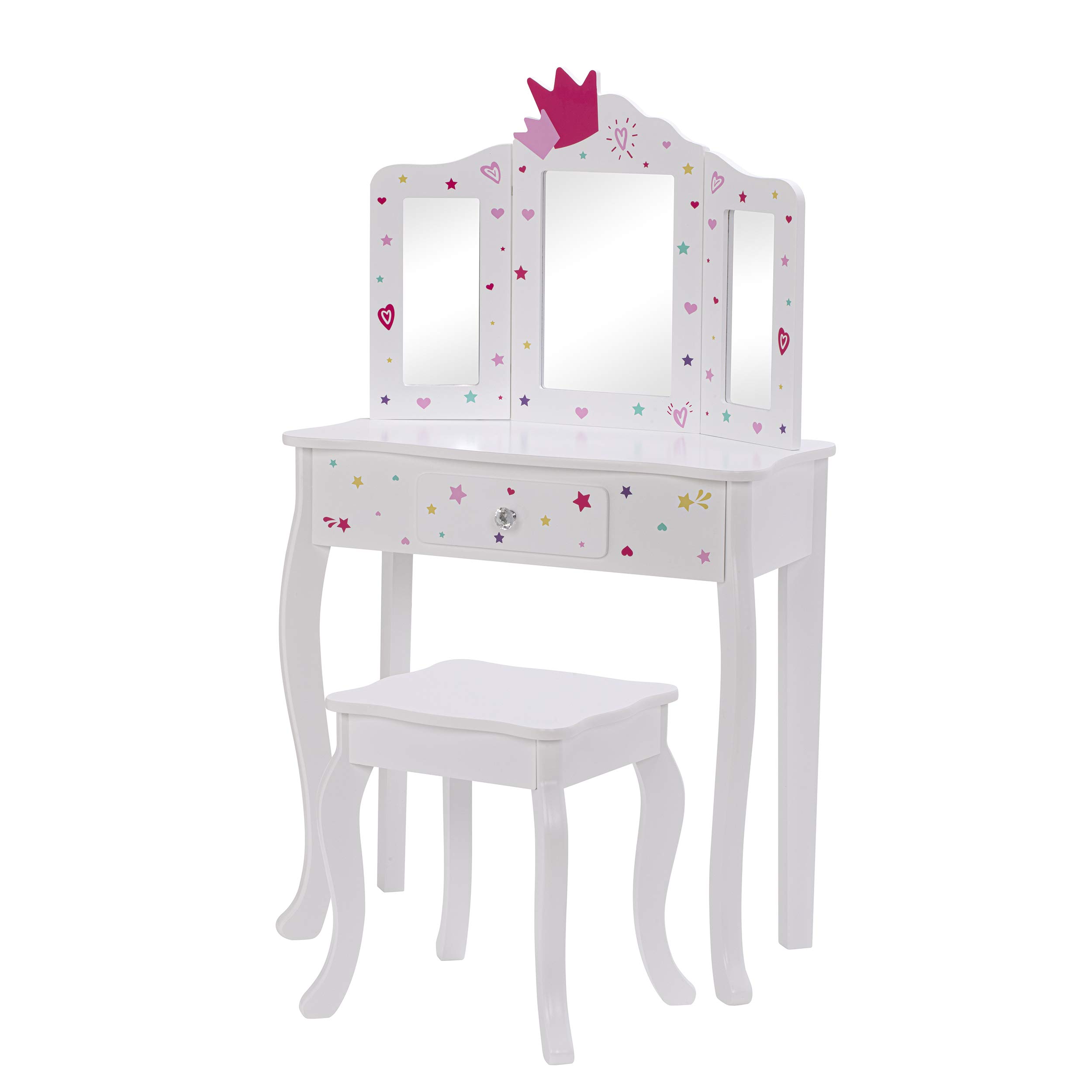 UTEX Kids Vanity Table and Chair Set with Mirror & Drawer - Pretend Play Makeup Dressing Table for Girls (White) | Perfect for Birthday Gifts, Role Play & Bedroom Decor
