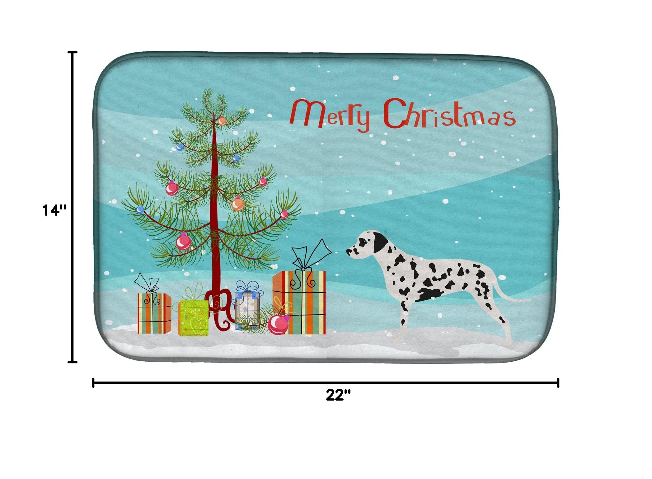 Dalmatian Christmas Dish Drying Mat - Absorbent Kitchen Counter Pad (14x21